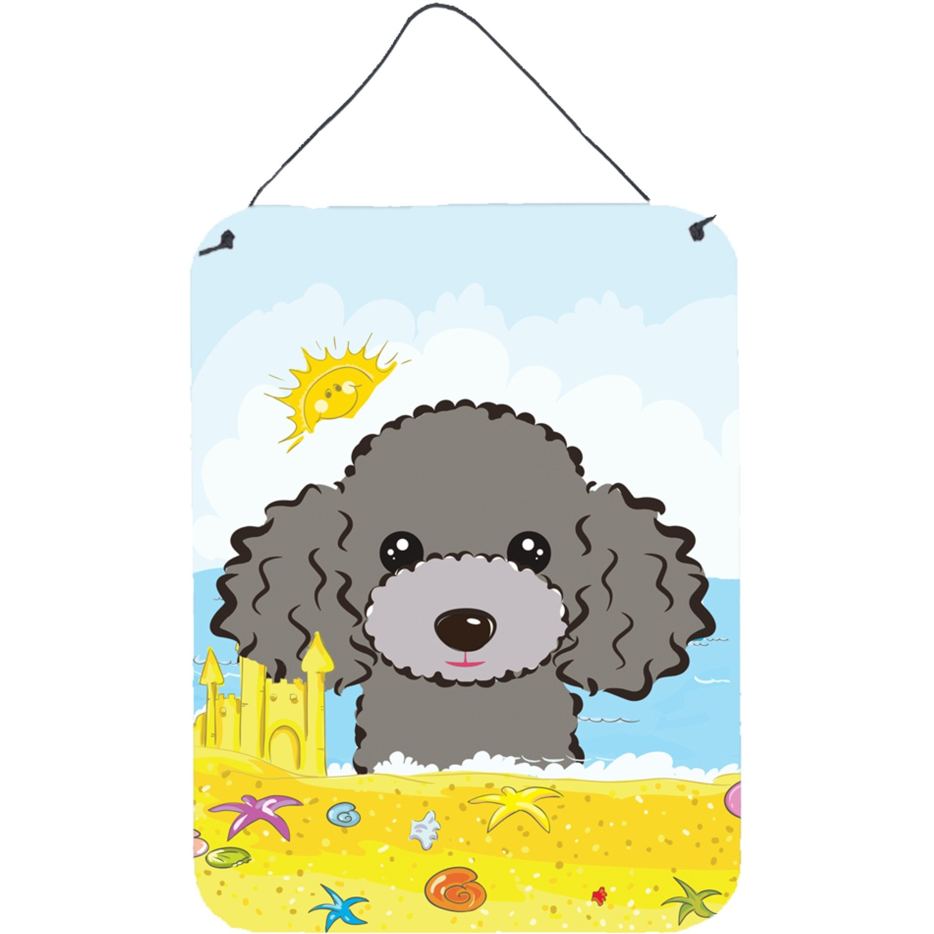 &quotCaroline's Treasures Silver Gray Poodle Summer Beach Wall or Door Hanging Prints BB2127DS1216, 16HX12W, Multicolor"
