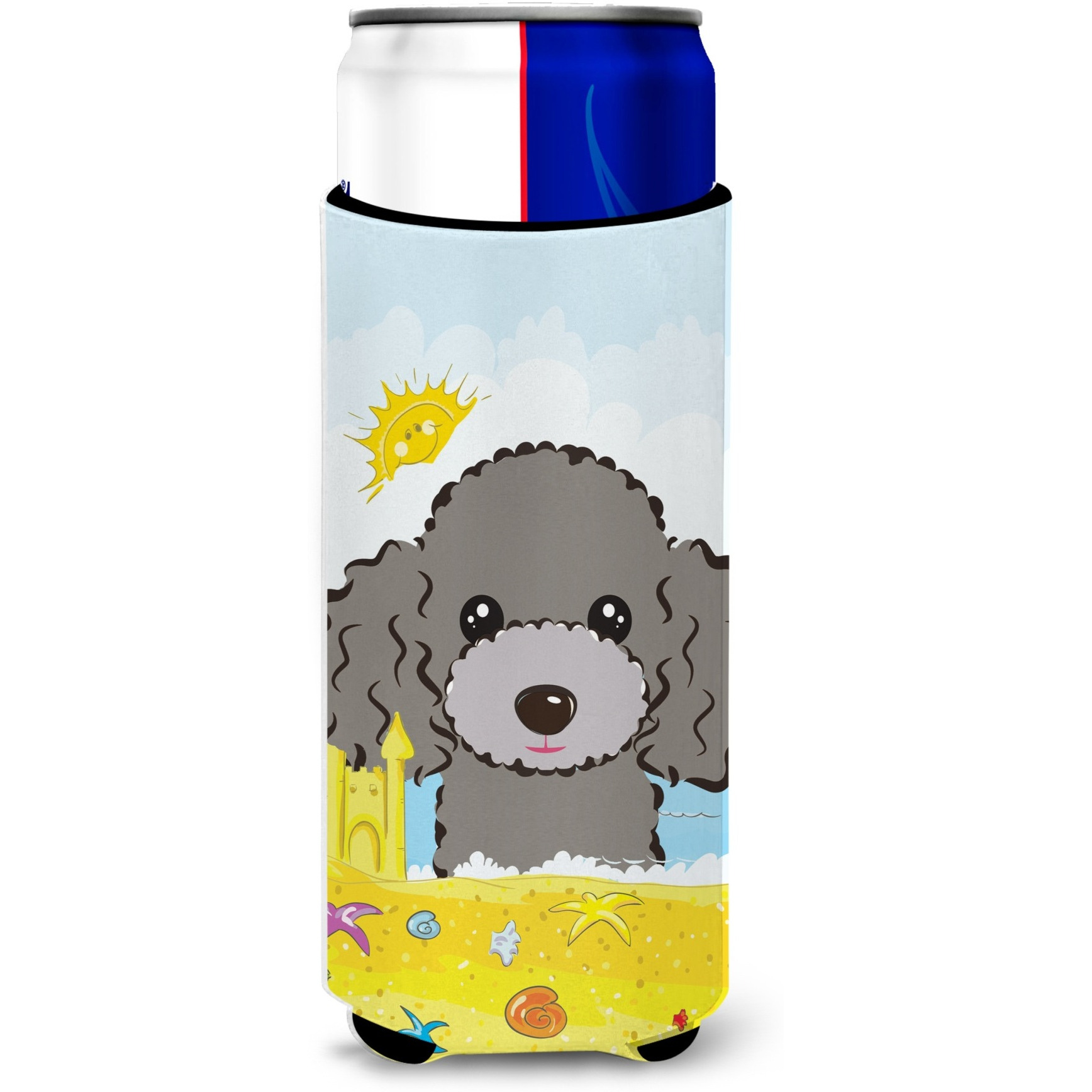 &quotCaroline's Treasures BB2127MUK "&quotSilver Gray Poodle Summer Beach Michelob Ultra Koozies for Slim Cans, Multicolor"