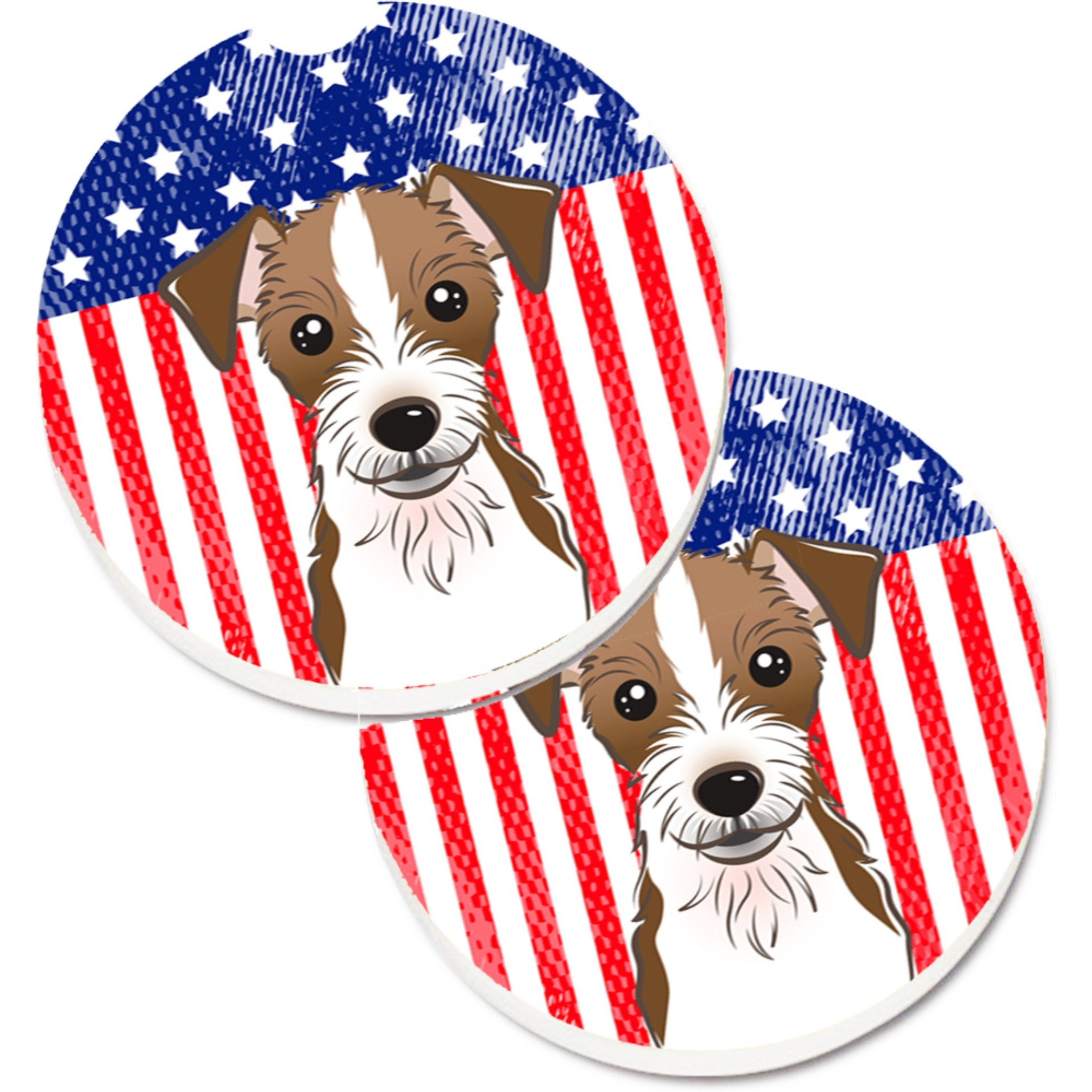 &quotCaroline's Treasures American Flag & Jack Russell Terrier Set of 2 Cup Holder Car Coasters BB2132CARC, 2.56, Multicolor"