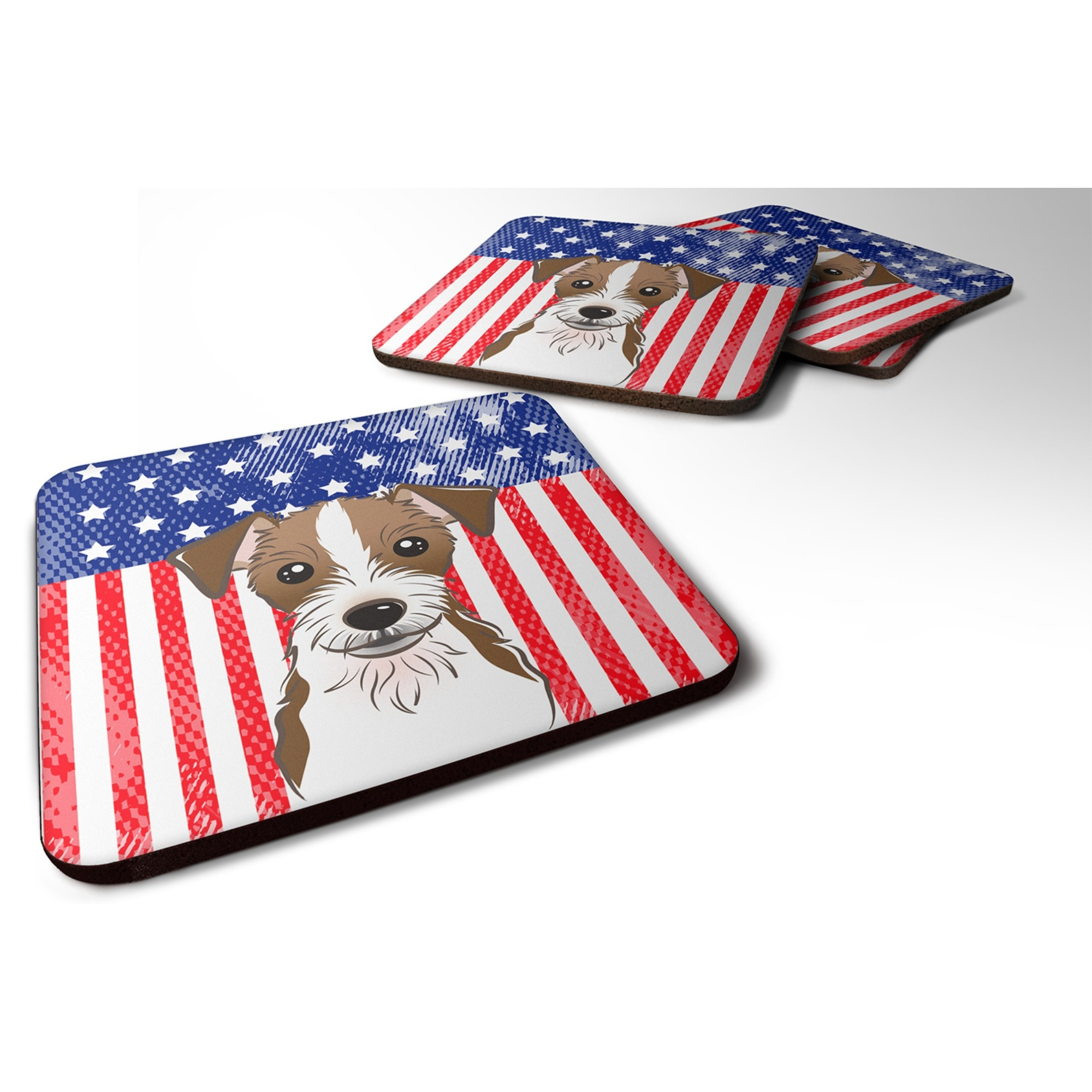 &quotCaroline's Treasures BB2132FC American Flag And Jack Russell Terrier Foam Coaster (Set of 4), 3.5"", Multicolor"