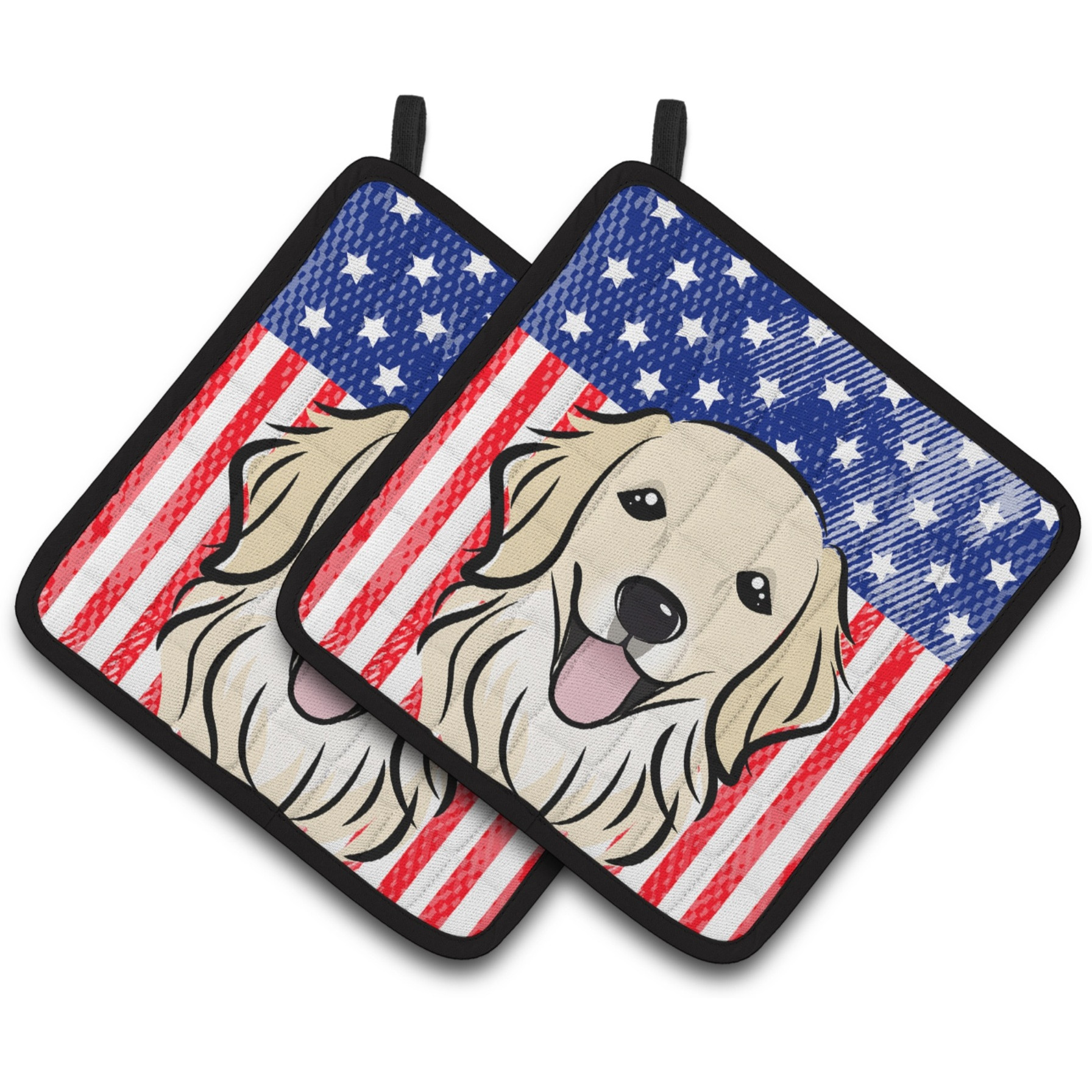 &quotCaroline's Treasures American Flag & Golden Retriever Pair of Pot Holders BB2135PTHD, 7.5HX7.5W, Multicolor"