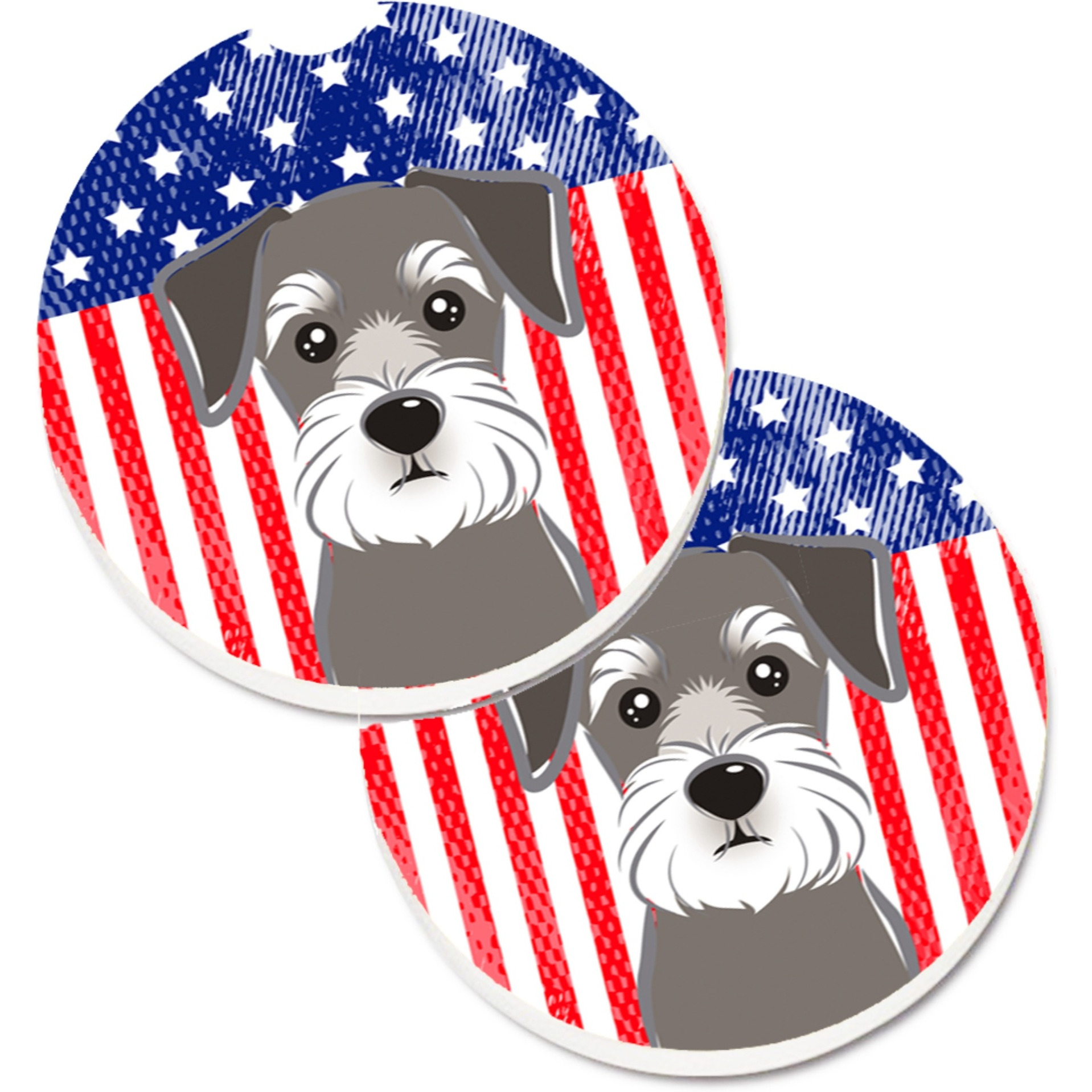 &quotCaroline's Treasures American Flag & Schnauzer Set of 2 Cup Holder Car Coasters BB2136CARC, 2.56, Multicolor"