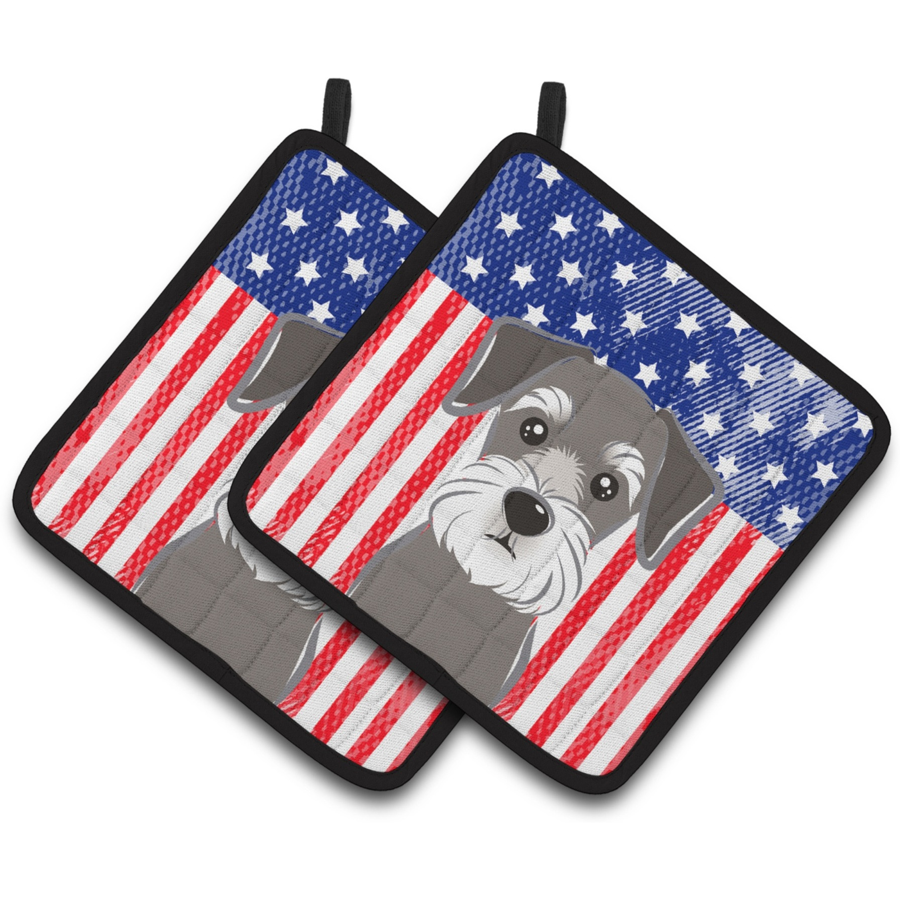 &quotCaroline's Treasures American Flag & Schnauzer Pair of Pot Holders BB2136PTHD, 7.5HX7.5W, Multicolor"