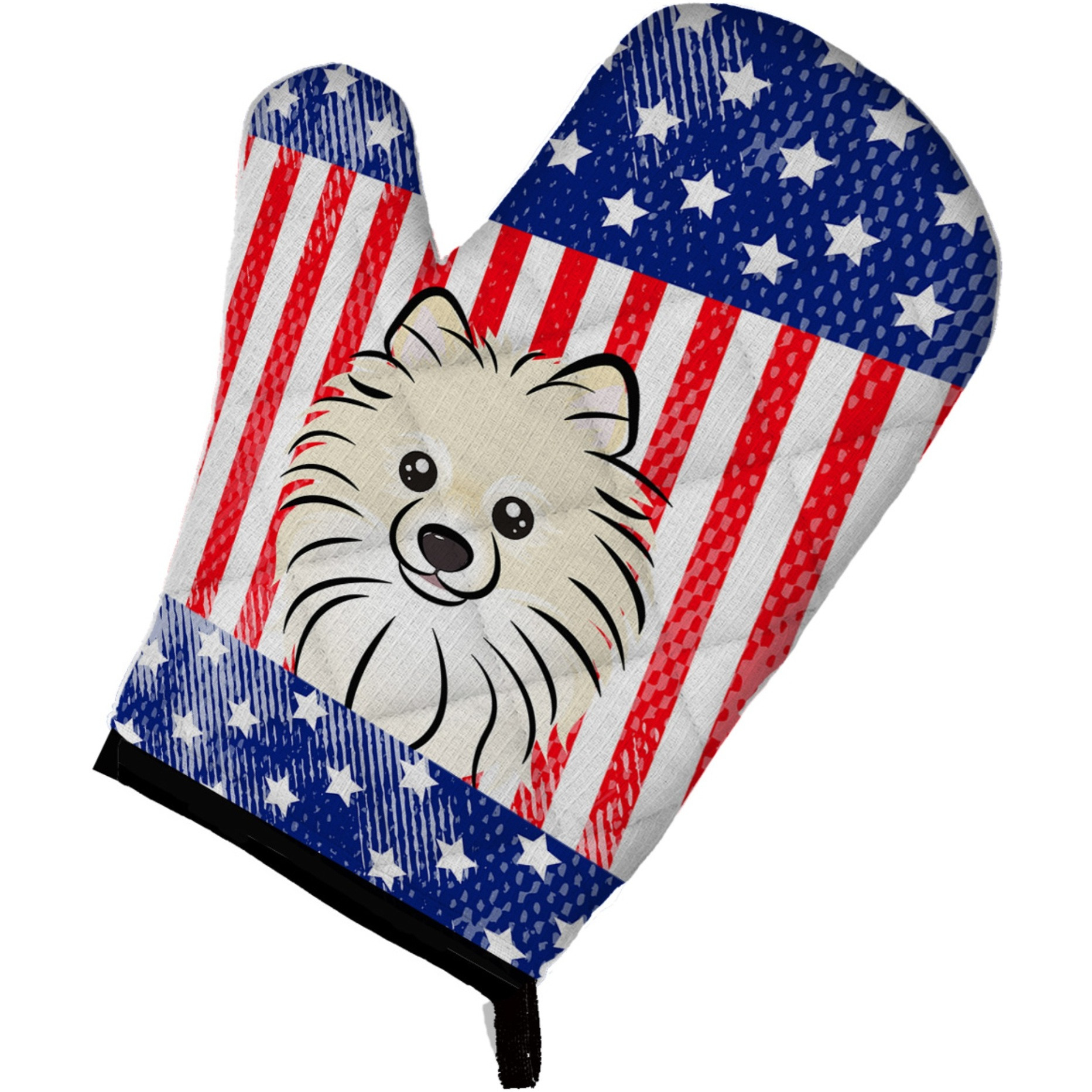&quotCaroline's Treasures BB2137OVMT American Flag and Pomeranian Oven Mitt, 12"" by 8.5"", Multicolor"