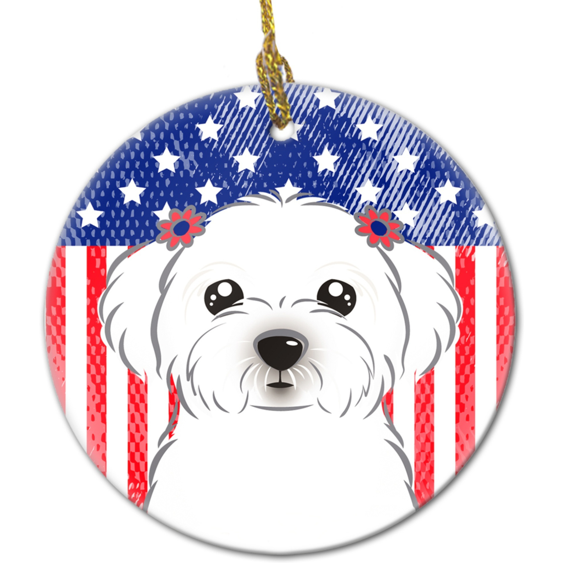 Caroline's Treasures American Flag Maltese Ceramic Ornament