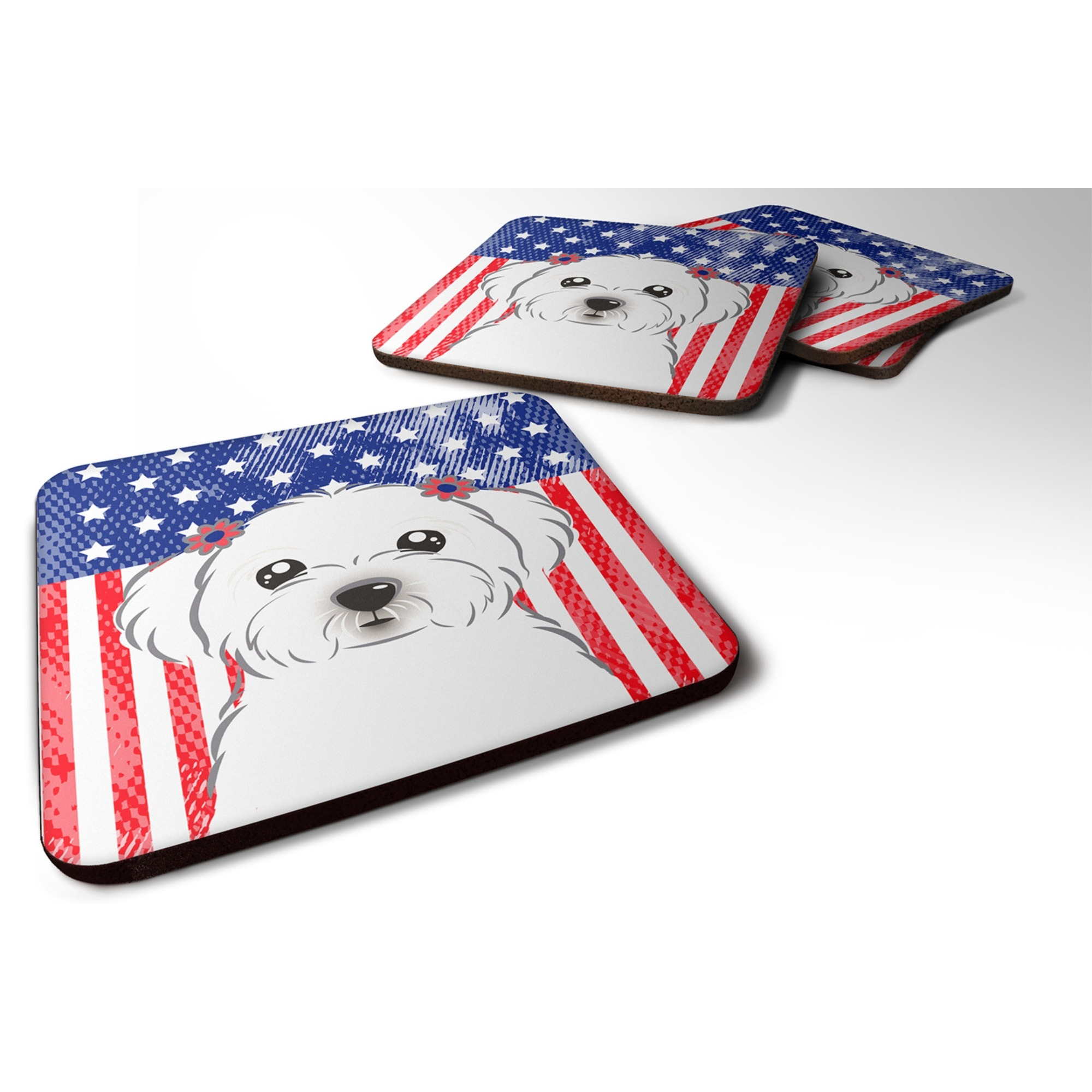 &quotCaroline's Treasures BB2138FC American Flag And Maltese Foam Coaster (Set of 4), 3.5"", Multicolor"
