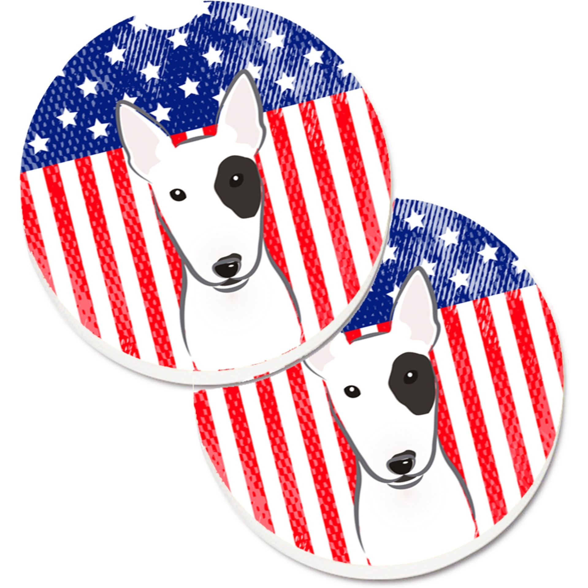 &quotCaroline's Treasures American Flag & Bull Terrier Set of 2 Cup Holder Car Coasters BB2139CARC, 2.56, Multicolor"