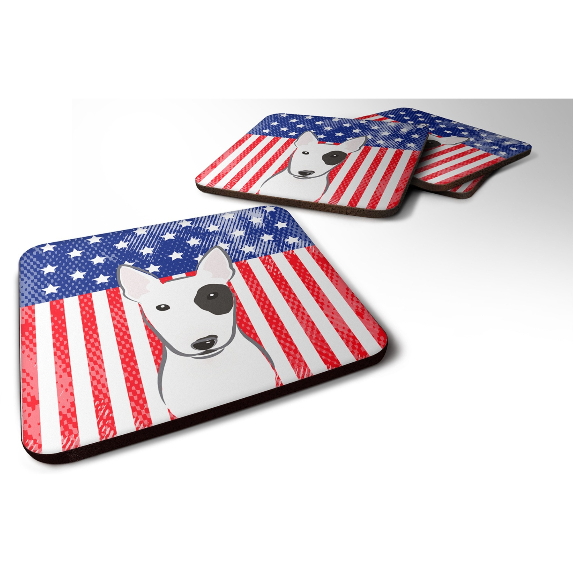 &quotCaroline's Treasures BB2139FC American Flag And Bull Terrier Foam Coaster (Set of 4), 3.5"", Multicolor"
