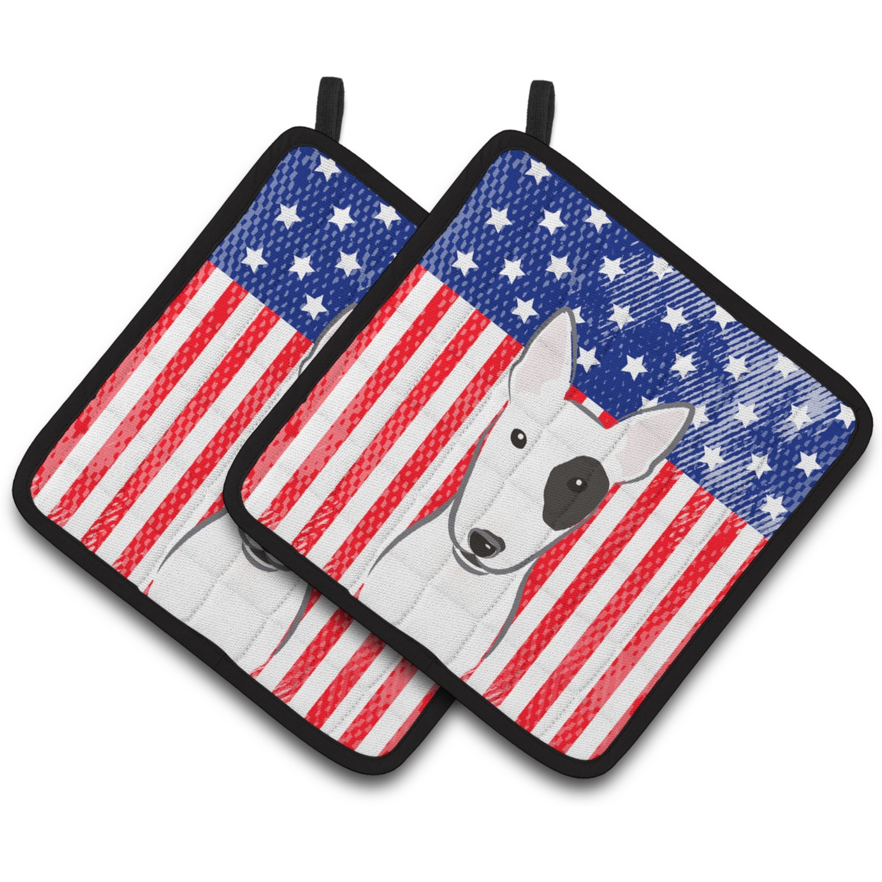 &quotCaroline's Treasures American Flag & Bull Terrier Pair of Pot Holders BB2139PTHD, 7.5HX7.5W, Multicolor"