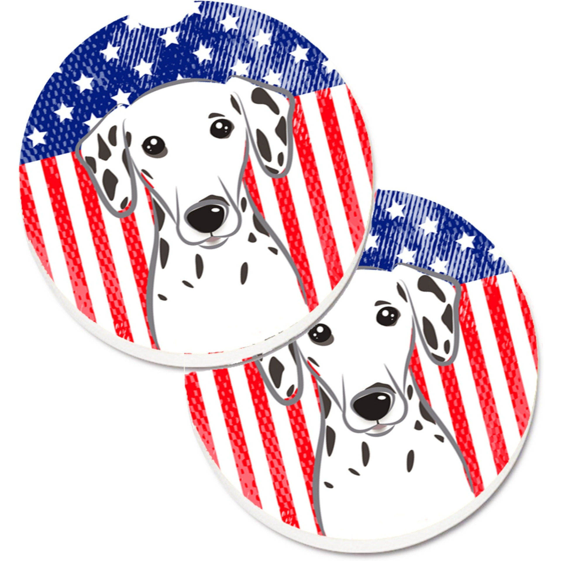 &quotCaroline's Treasures American Flag & Dalmatian Set of 2 Cup Holder Car Coasters BB2140CARC, 2.56, Multicolor"