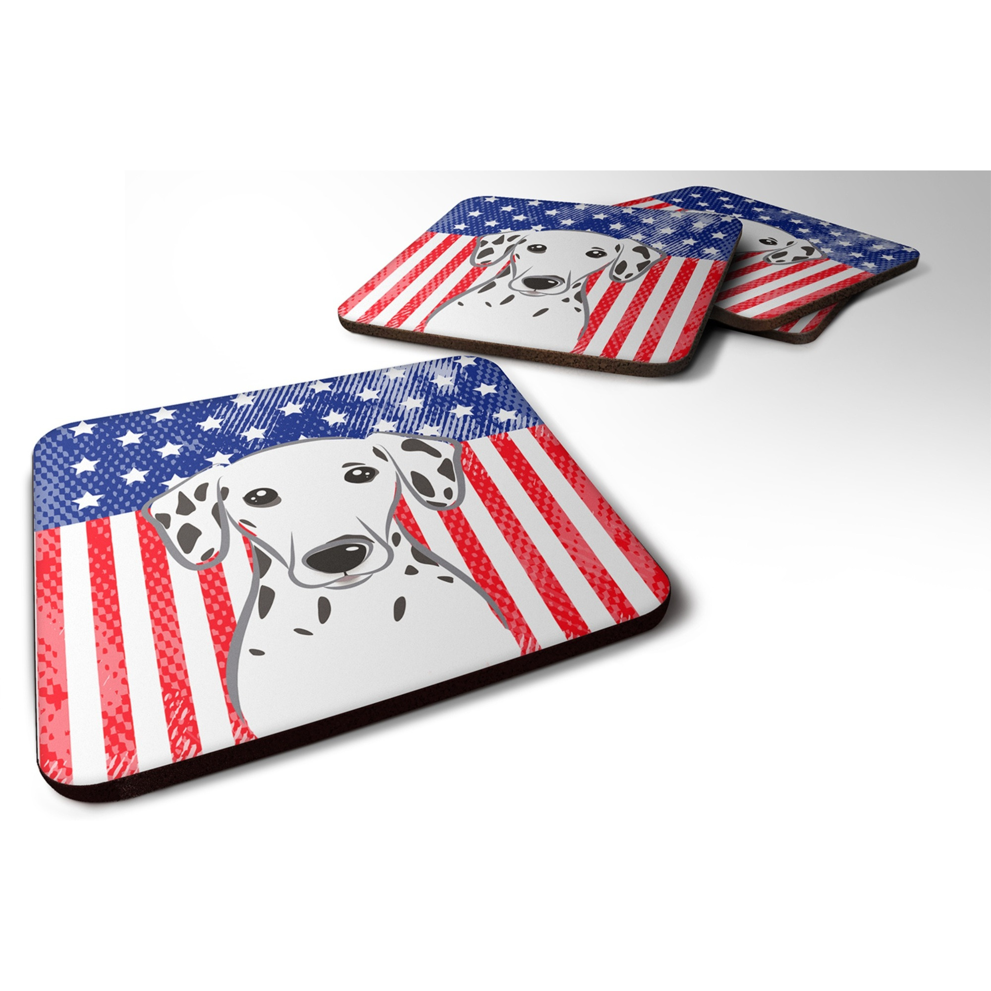 &quotCaroline's Treasures BB2140FC American Flag And Dalmatian Foam Coaster (Set of 4), 3.5"", Multicolor"