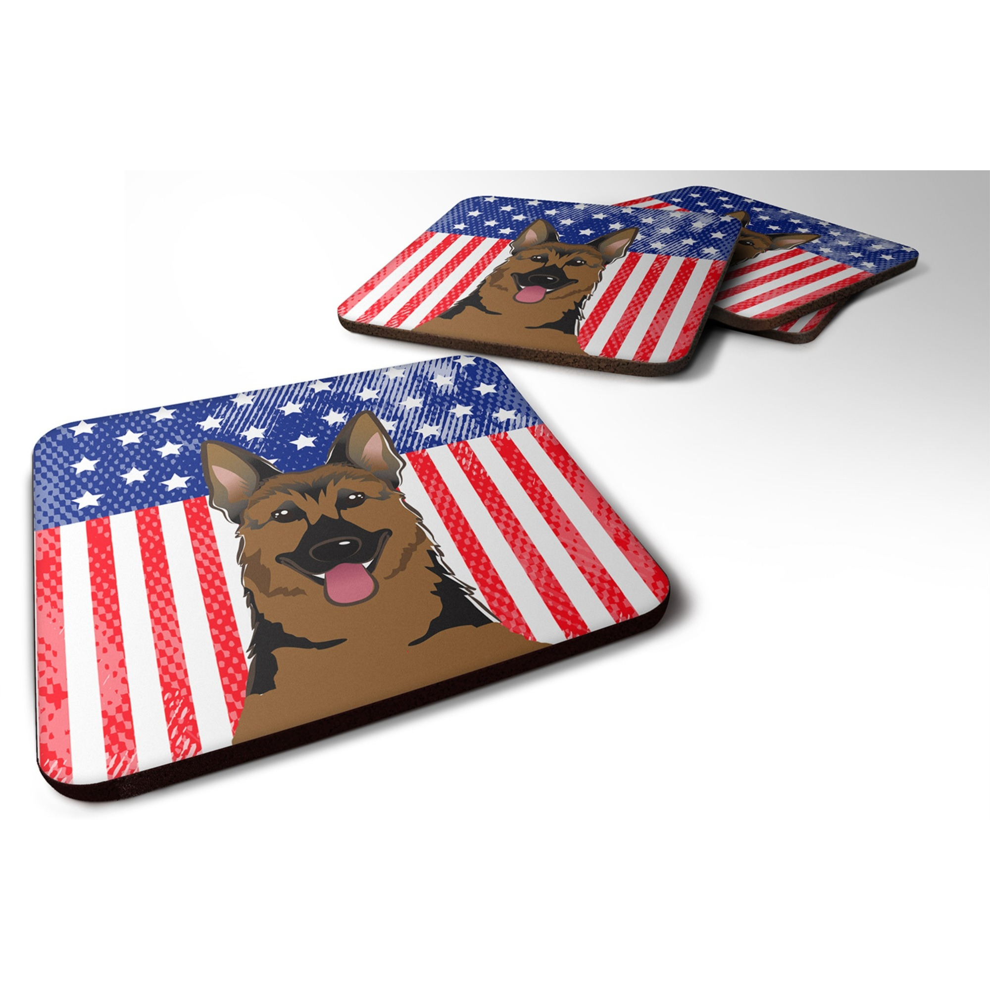 &quotCaroline's Treasures BB2141FC American Flag And German Shepherd Foam Coaster (Set of 4), 3.5"", Multicolor"