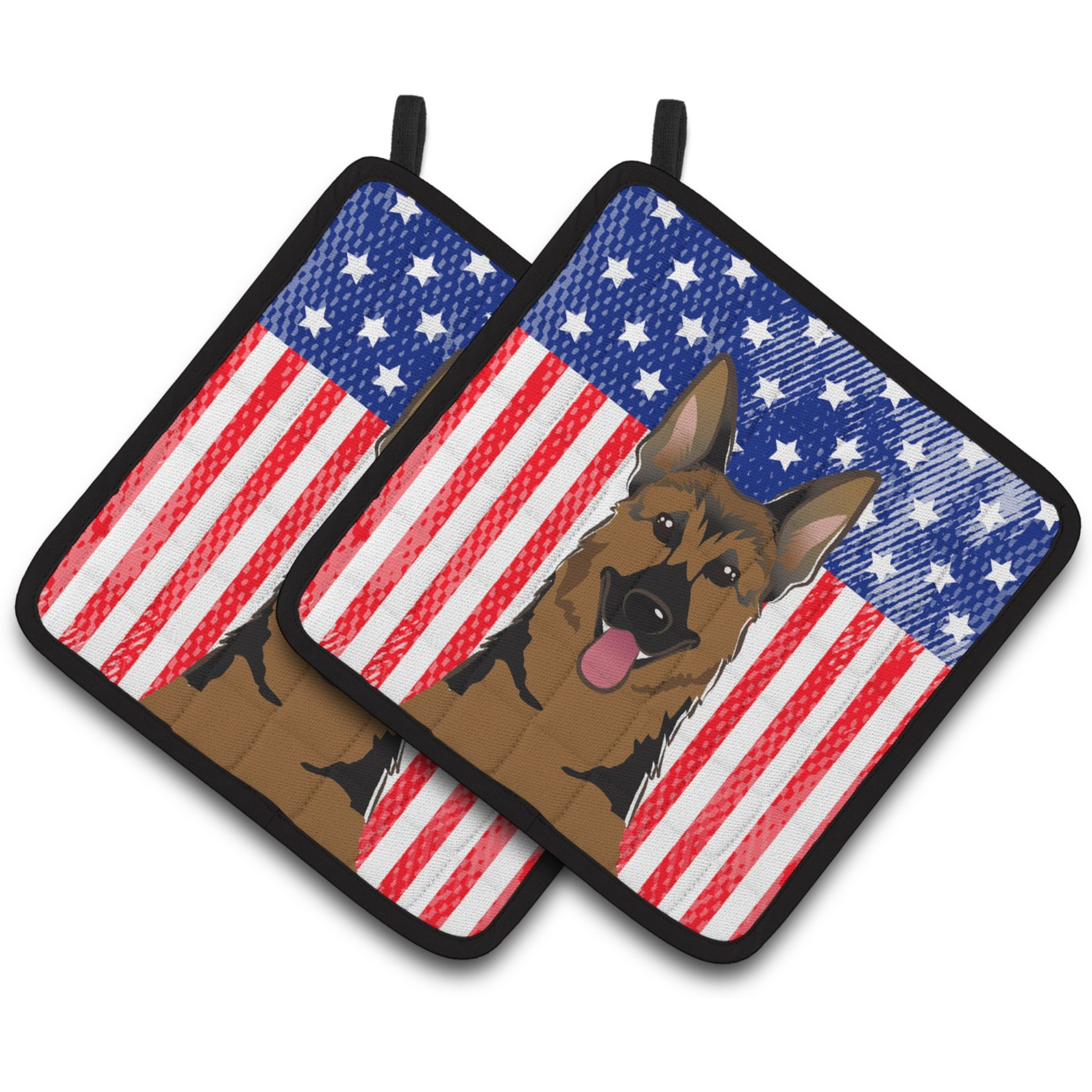 &quotCaroline's Treasures American Flag & German Shepherd Pair of Pot Holders BB2141PTHD, 7.5HX7.5W, Multicolor"