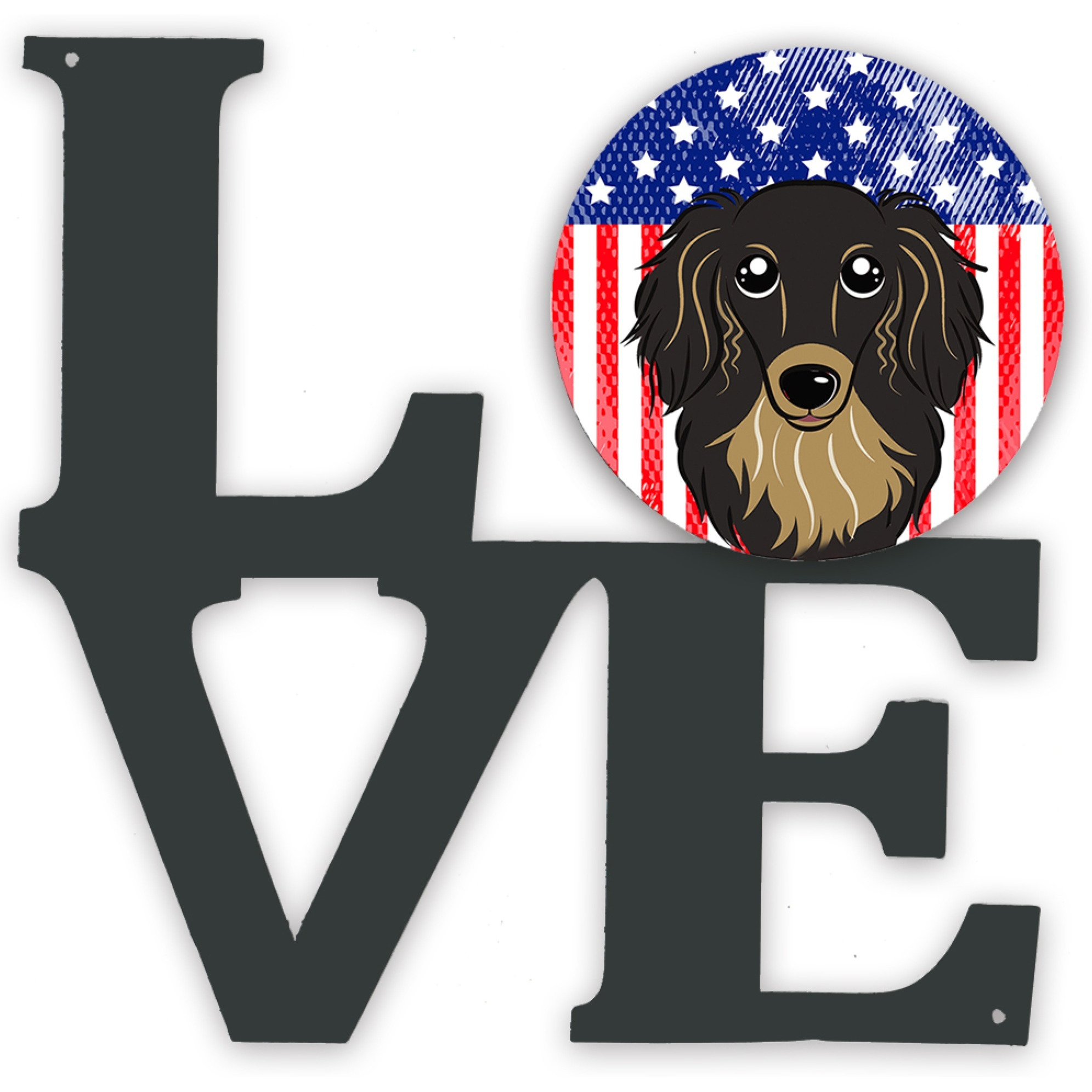 &quotCaroline's Treasures American Flag and Longhair Black and Tan Dachshund Metal Artwork Love wall-decor, Multicolor"