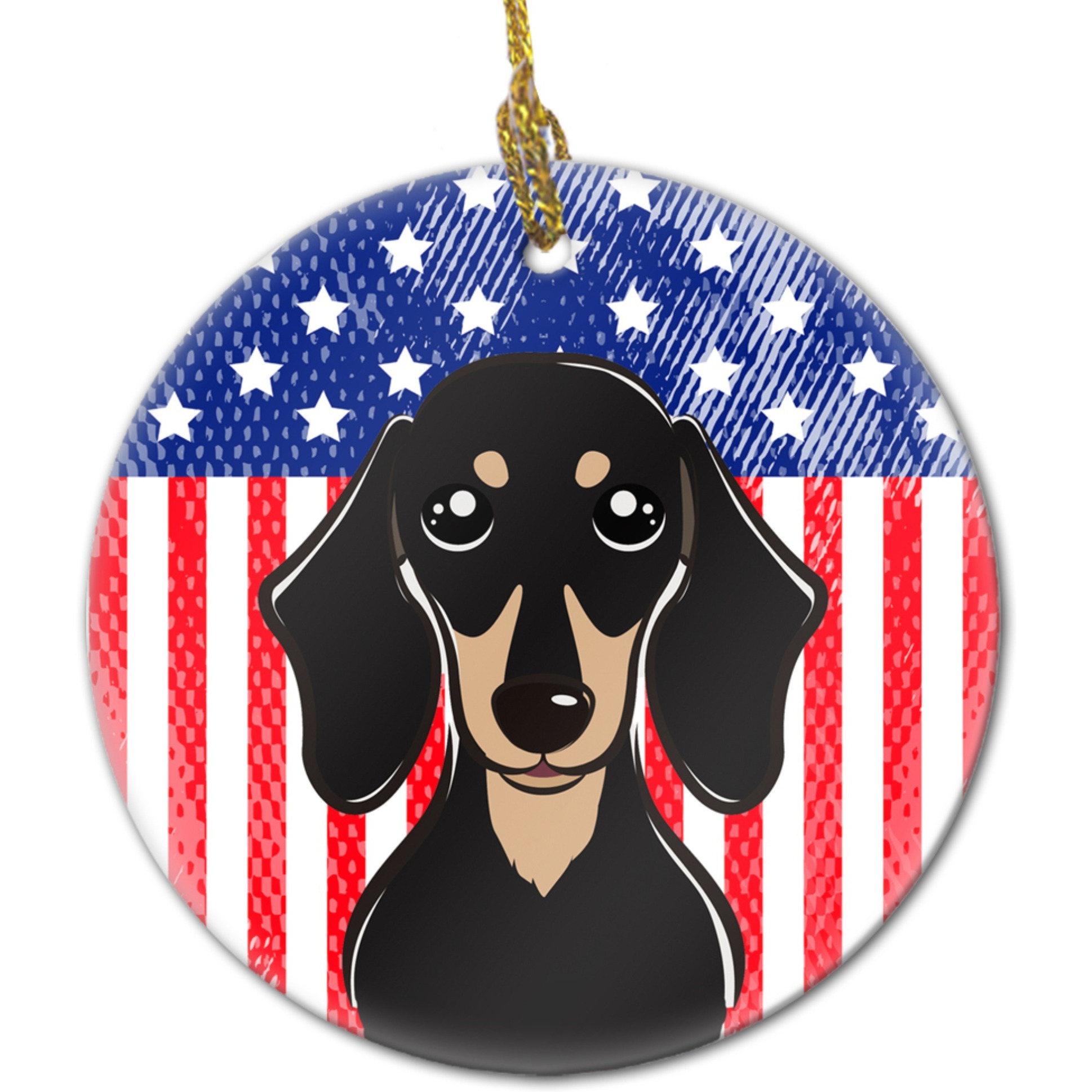 Caroline's Treasures American Flag and Smooth Black and Tan Dachshund Ceramic Ornament