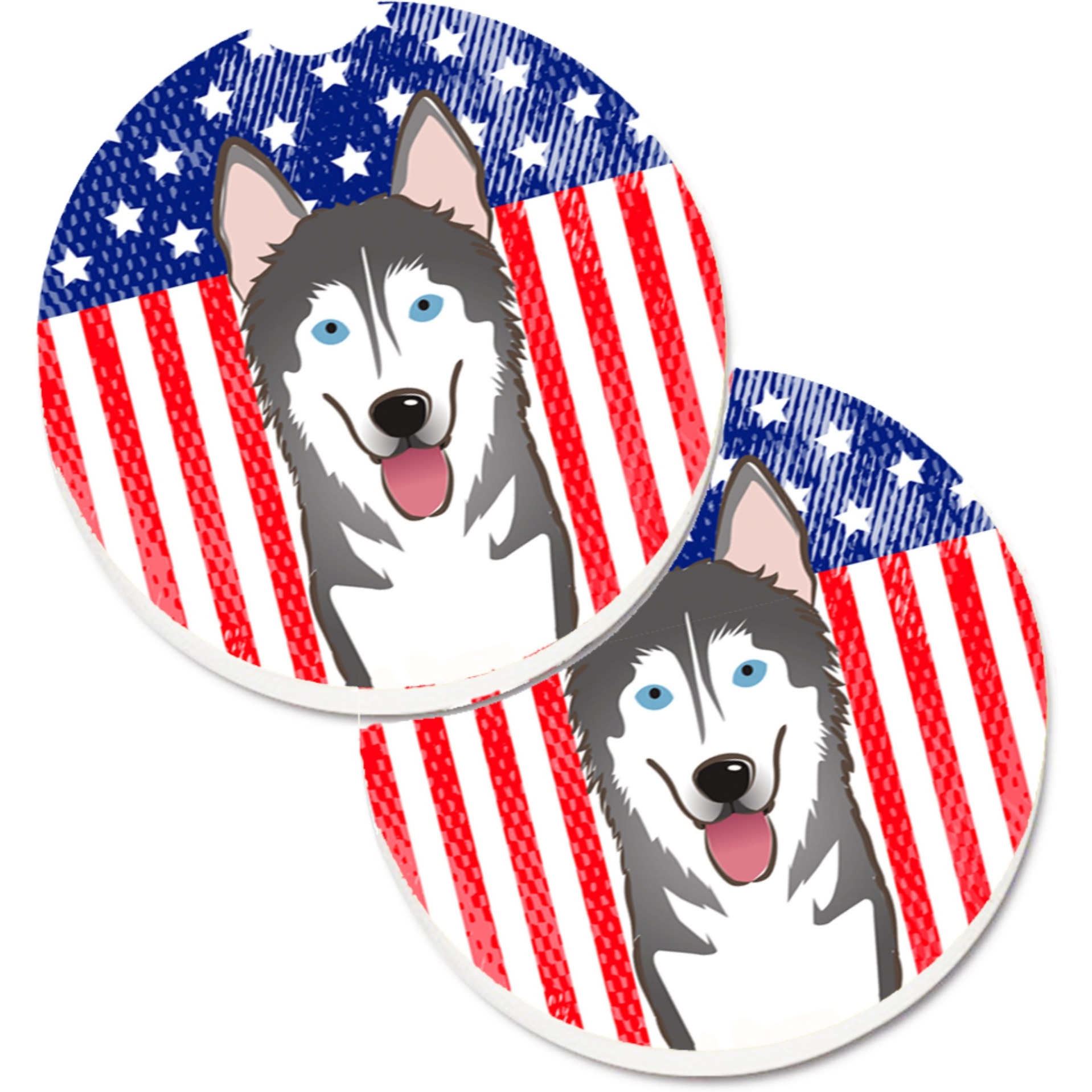 &quotCaroline's Treasures American Flag & Alaskan Malamute Set of 2 Cup Holder Car Coasters BB2148CARC, 2.56, Multicolor"