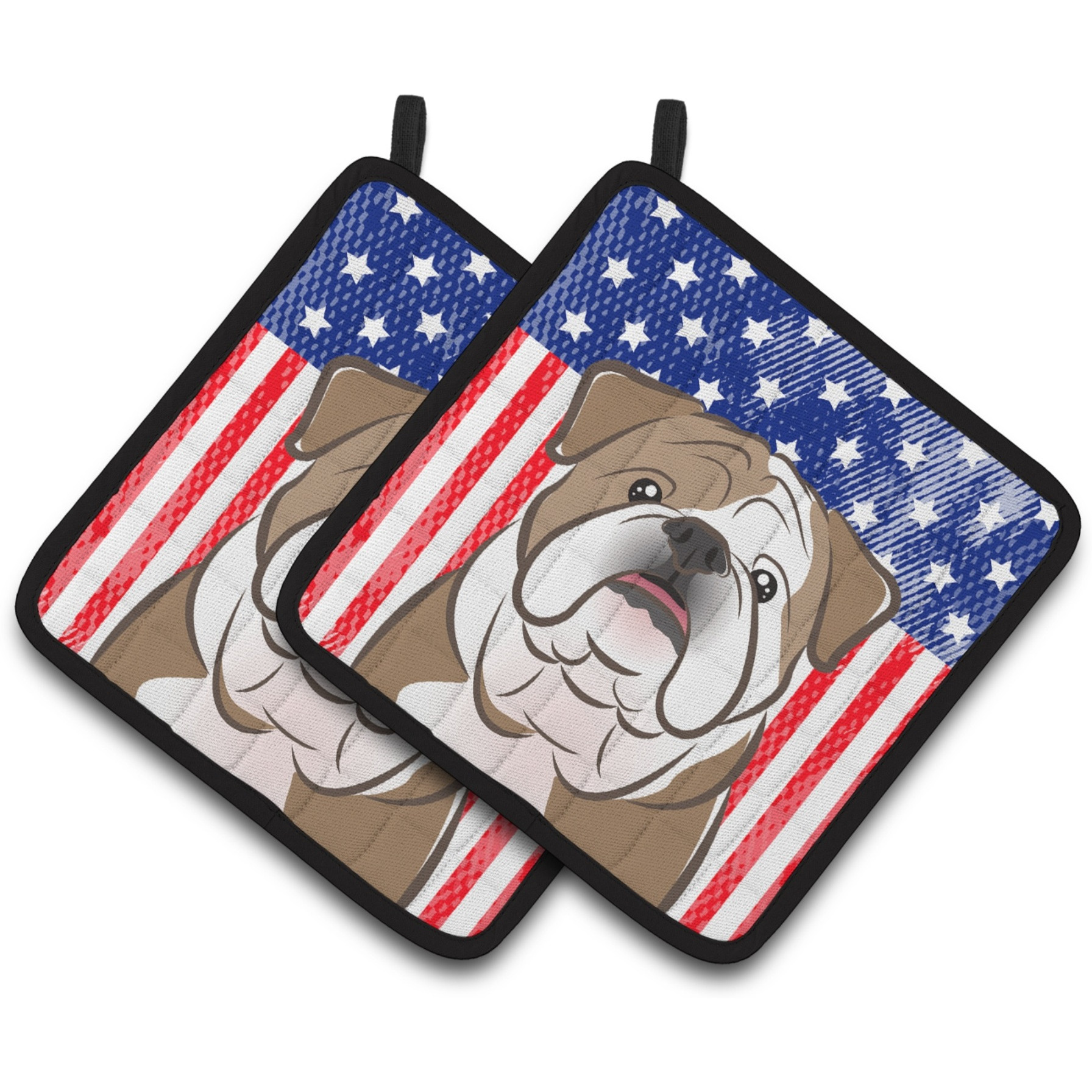 &quotCaroline's Treasures American Flag & English Bulldog Pair of Pot Holders BB2149PTHD, 7.5HX7.5W, Multicolor"
