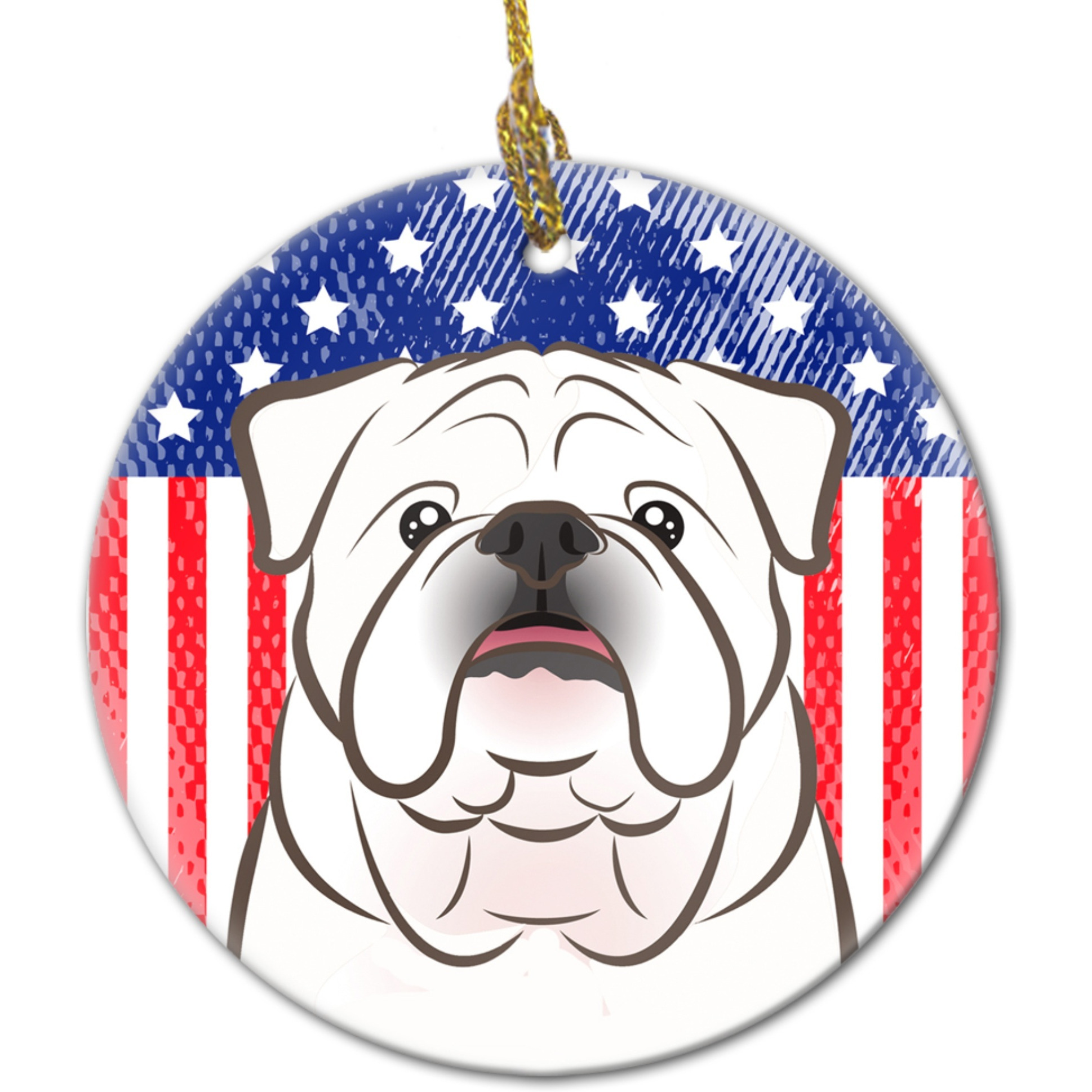 Caroline's Treasures American Flag and White English Bulldog Ceramic Ornament