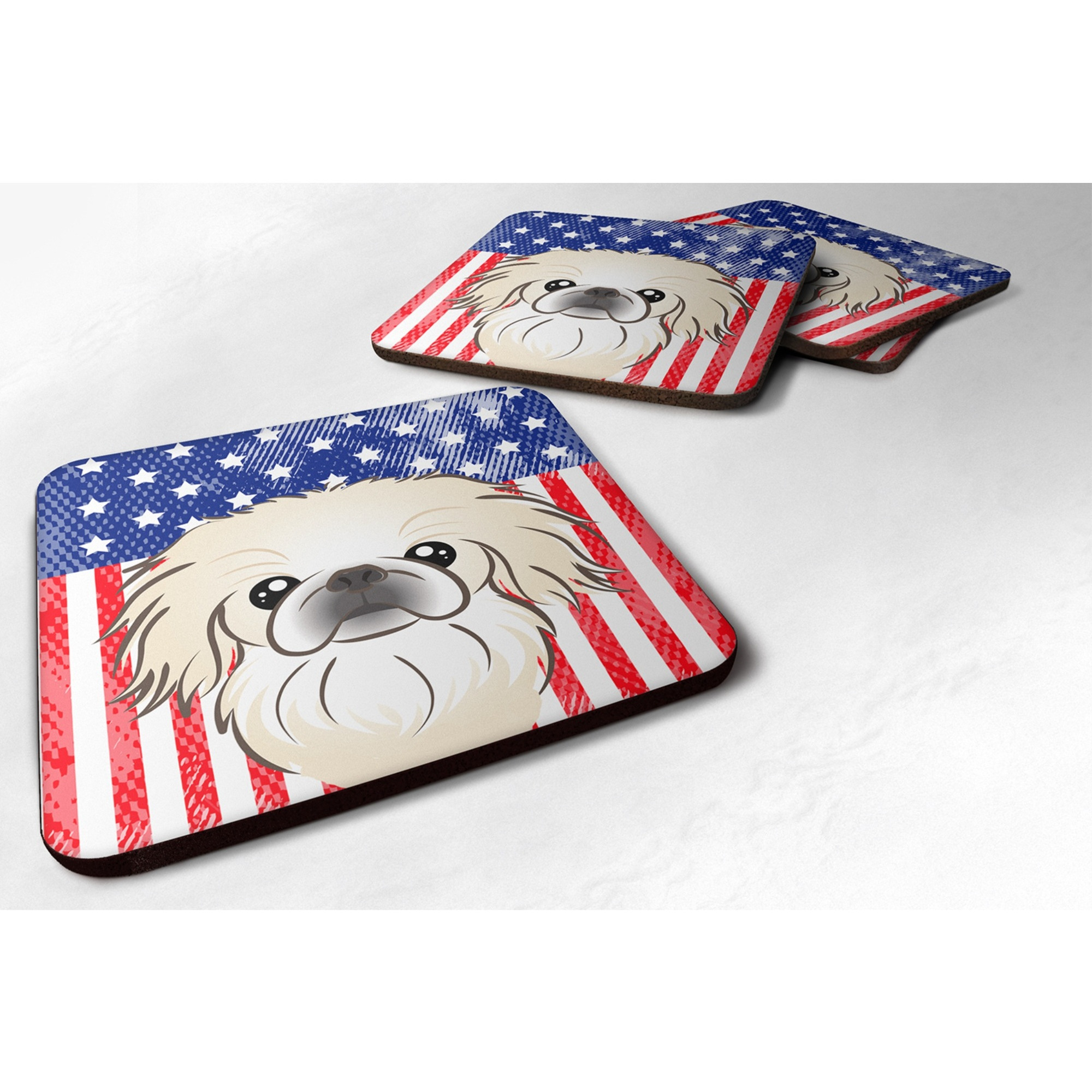 &quotCaroline's Treasures BB2151FC American Flag And Pekingese Foam Coaster (Set of 4), 3.5"", Multicolor"