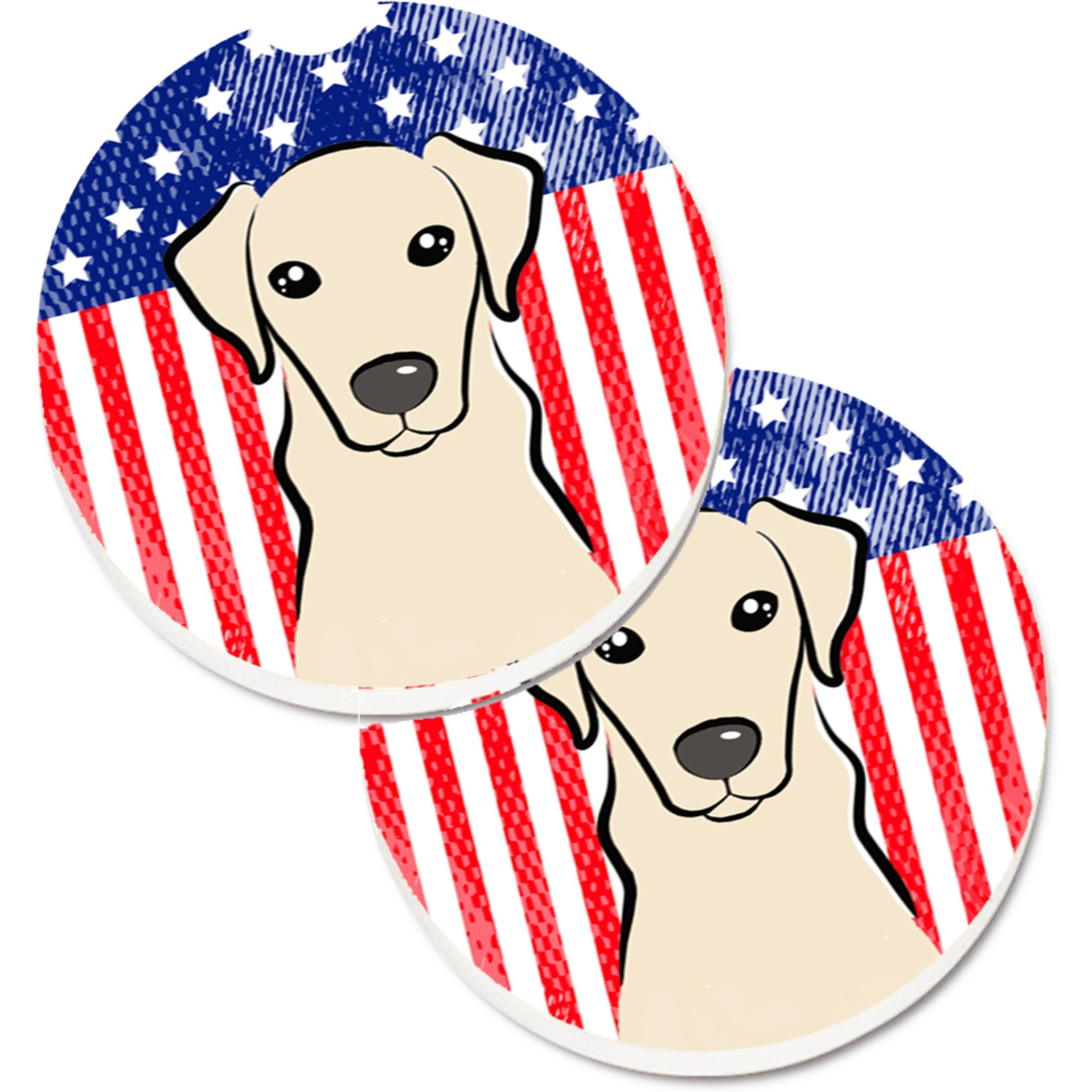 &quotCaroline's Treasures American Flag & Yellow Labrador Set of 2 Cup Holder Car Coasters BB2152CARC, 2.56, Multicolor"