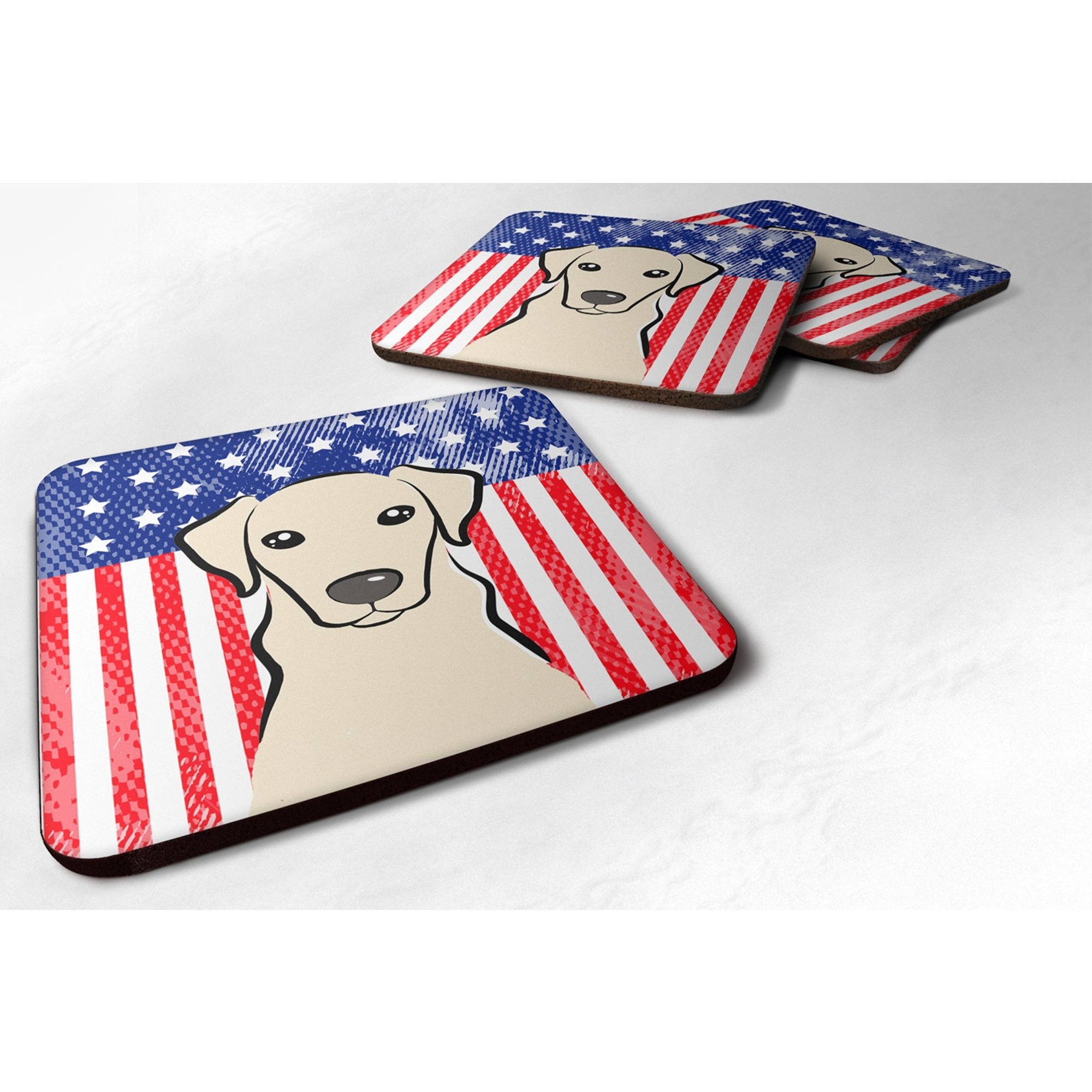 &quotCaroline's Treasures BB2152FC American Flag And Yellow Labrador Foam Coaster (Set of 4), 3.5"", Multicolor"