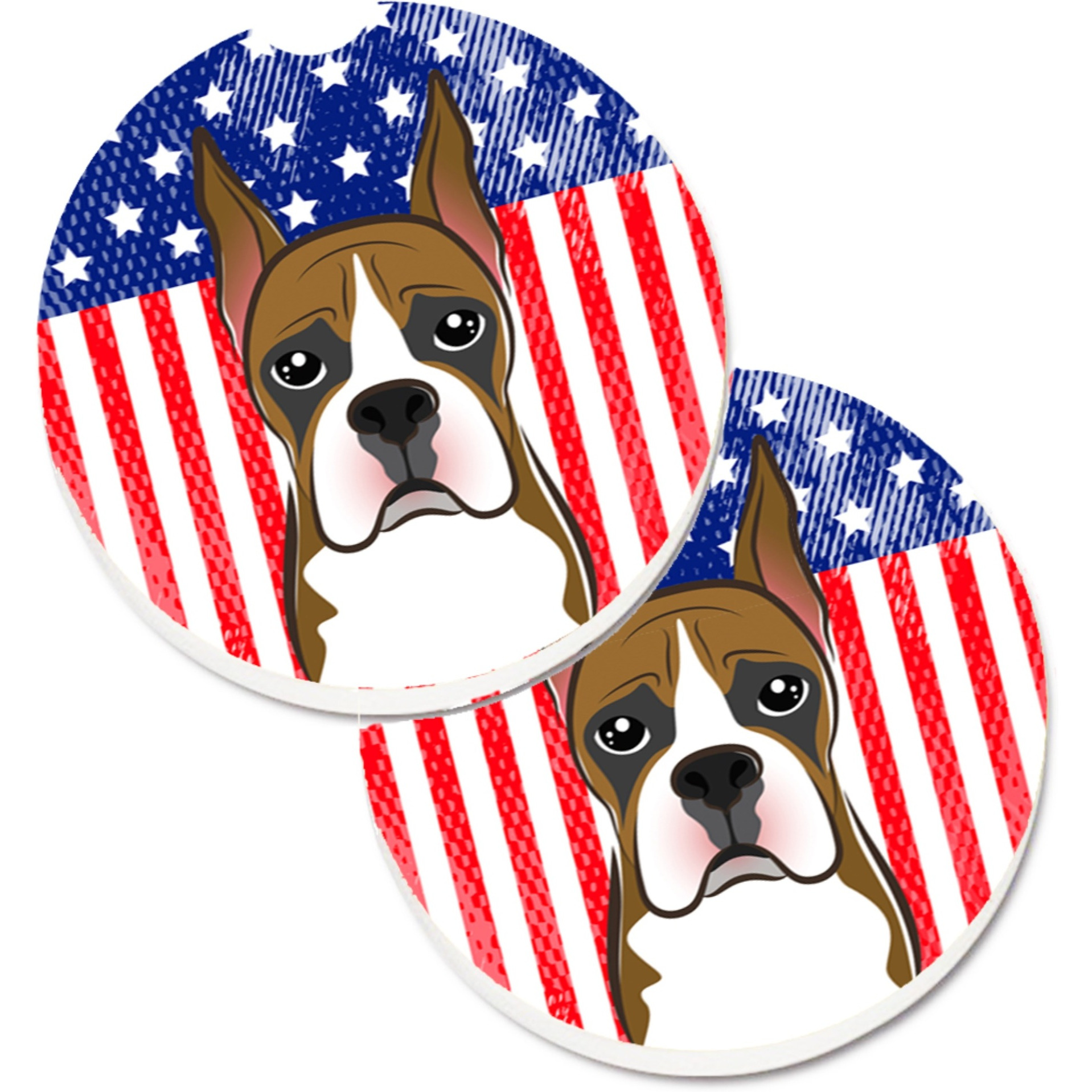 &quotCaroline's Treasures American Flag & Boxer Set of 2 Cup Holder Car Coasters BB2153CARC, 2.56, Multicolor"