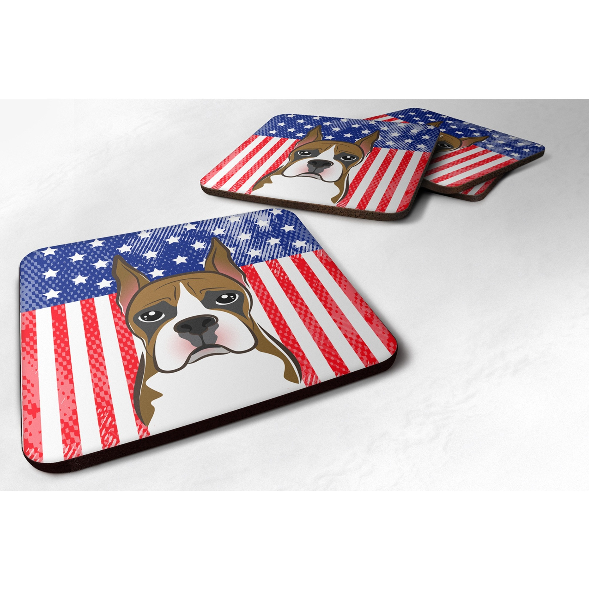 &quotCaroline's Treasures BB2153FC American Flag And Boxer Foam Coaster (Set of 4), 3.5"", Multicolor"