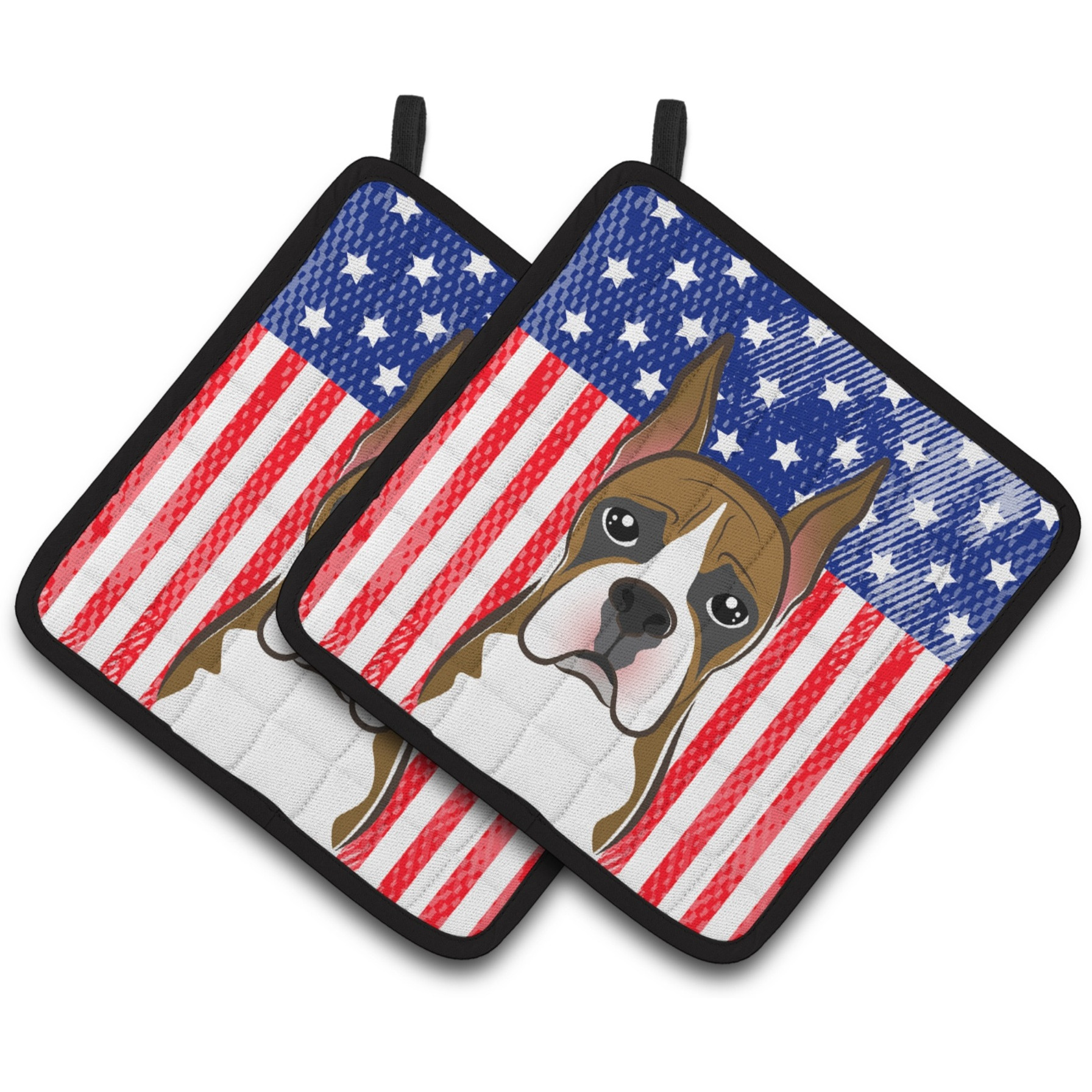 &quotCaroline's Treasures American Flag & Boxer Pair of Pot Holders BB2153PTHD, 7.5HX7.5W, Multicolor"