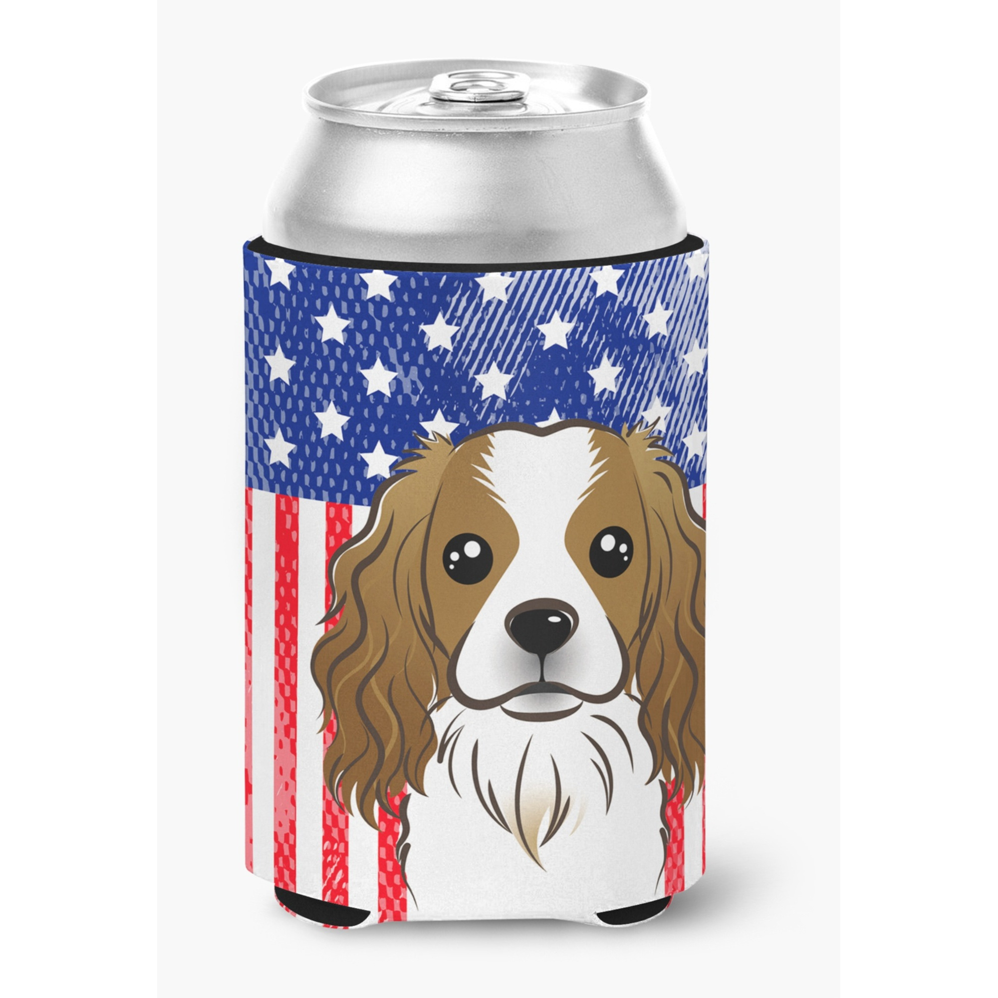 &quotCaroline's Treasures BB2154CC American Flag And Cavalier Spaniel Can Or Bottle Hugger, Multicolor"