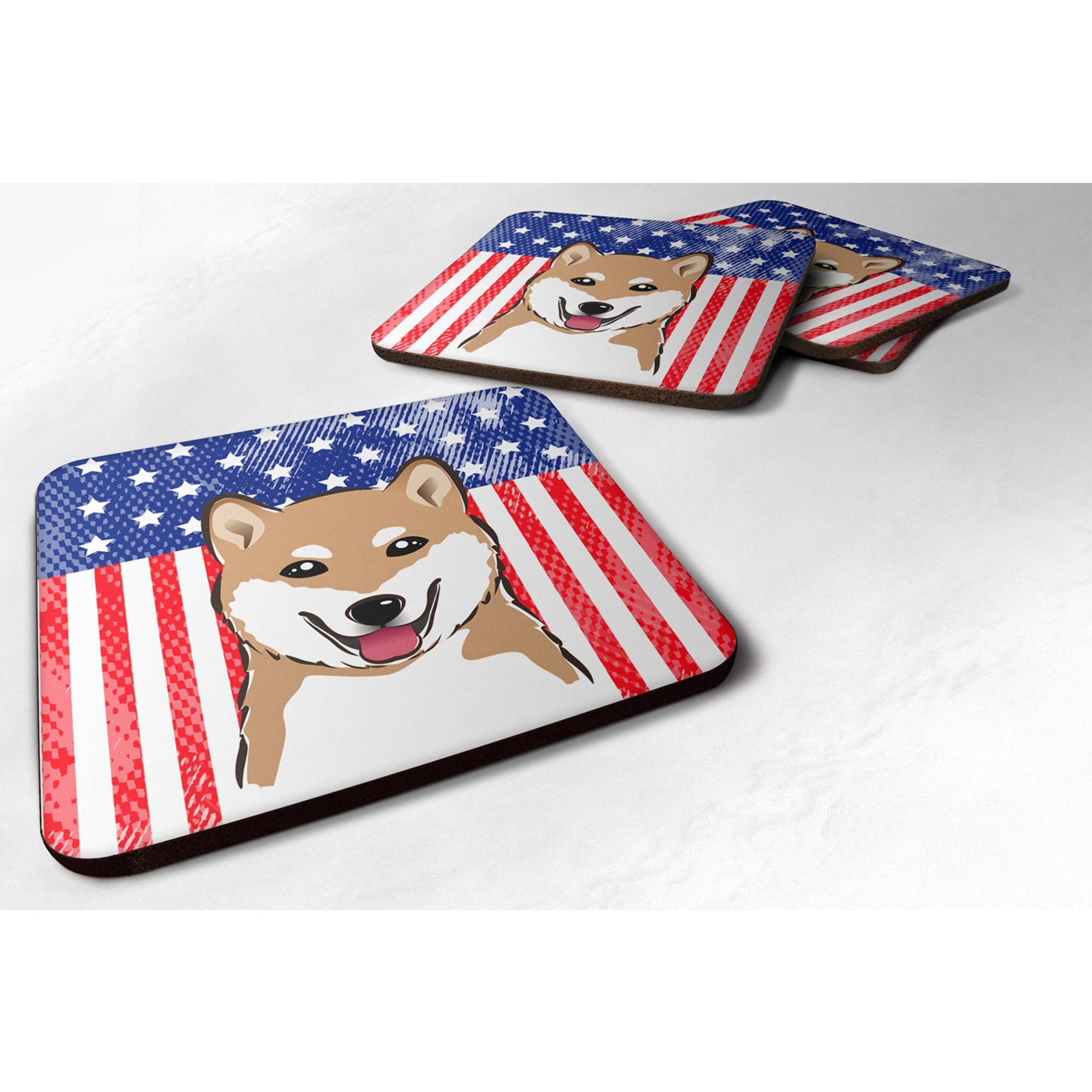 &quotCaroline's Treasures BB2155FC American Flag And Shiba Inu Foam Coaster (Set of 4), 3.5"", Multicolor"