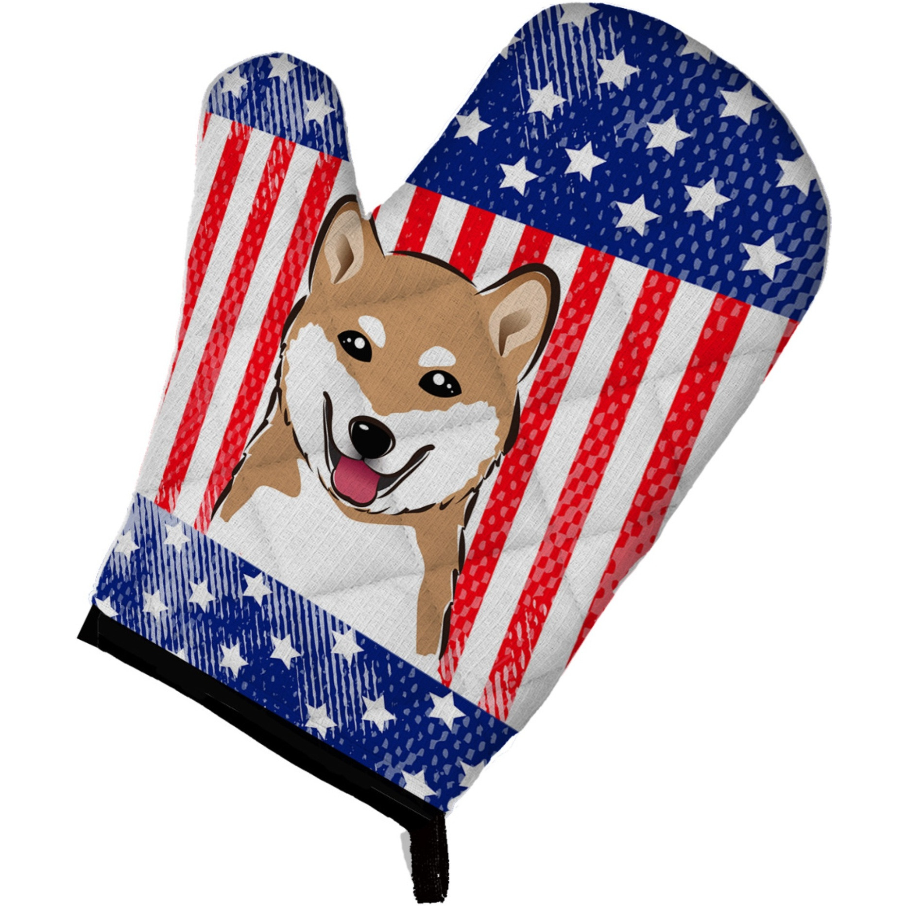 &quotCaroline's Treasures BB2155OVMT American Flag and Shiba Inu Oven Mitt, 12"" by 8.5"", Multicolor"