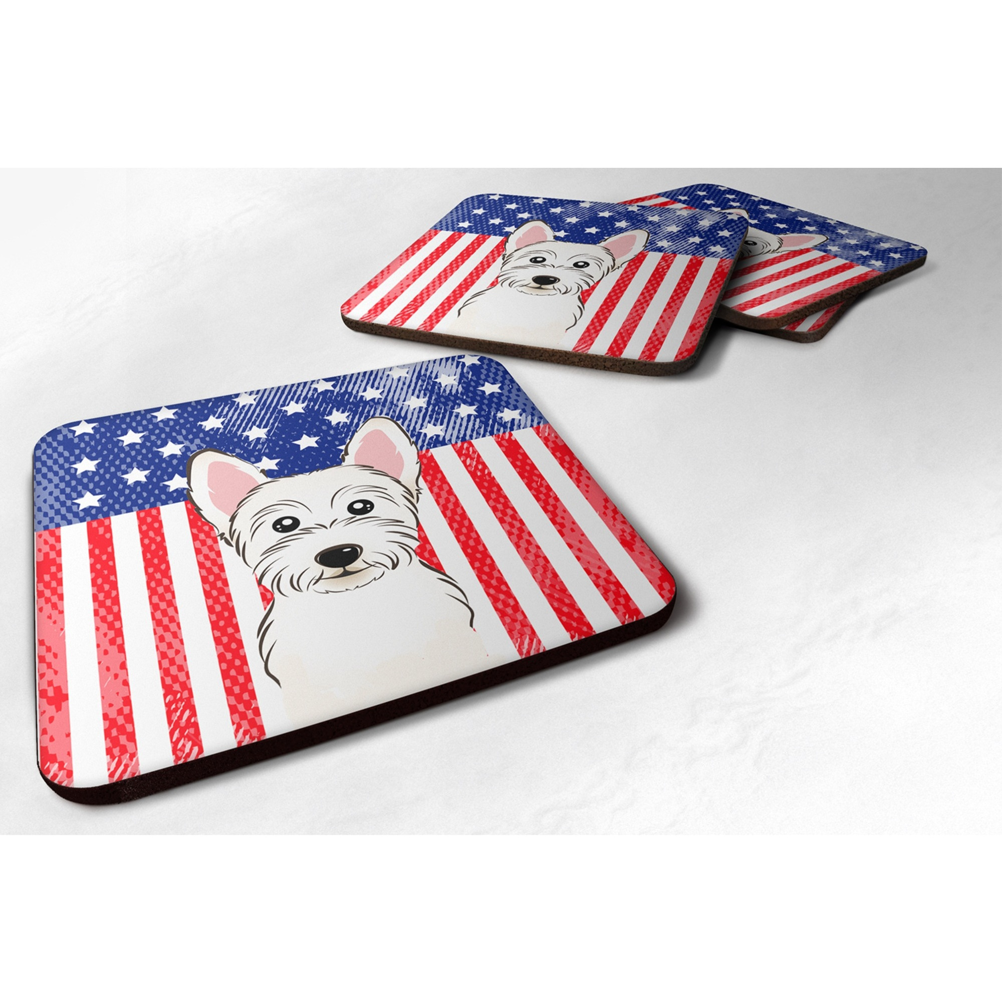 &quotCaroline's Treasures BB2156FC American Flag And Westie Foam Coaster (Set of 4), 3.5"", Multicolor"