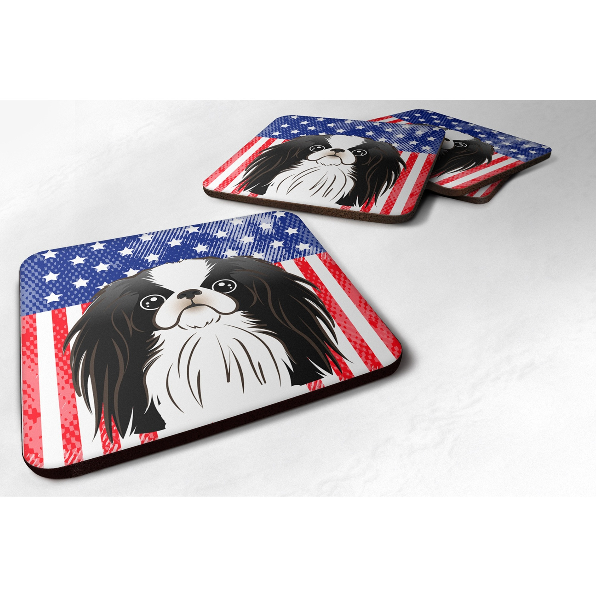 &quotCaroline's Treasures BB2160FC American Flag And Japanese Chin Foam Coaster (Set of 4), 3.5"", Multicolor"
