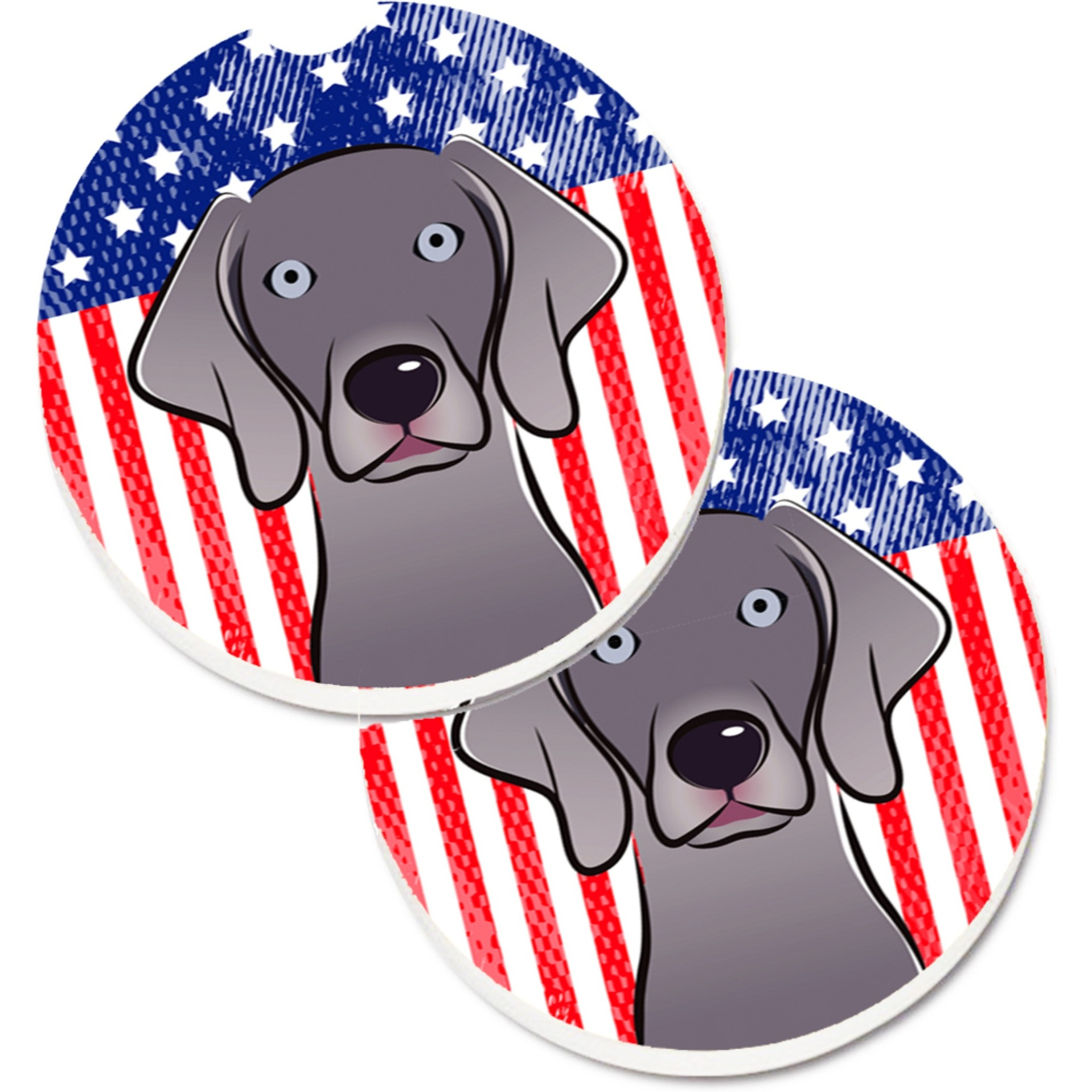 &quotCaroline's Treasures American Flag & Weimaraner Set of 2 Cup Holder Car Coasters BB2161CARC, 2.56, Multicolor"