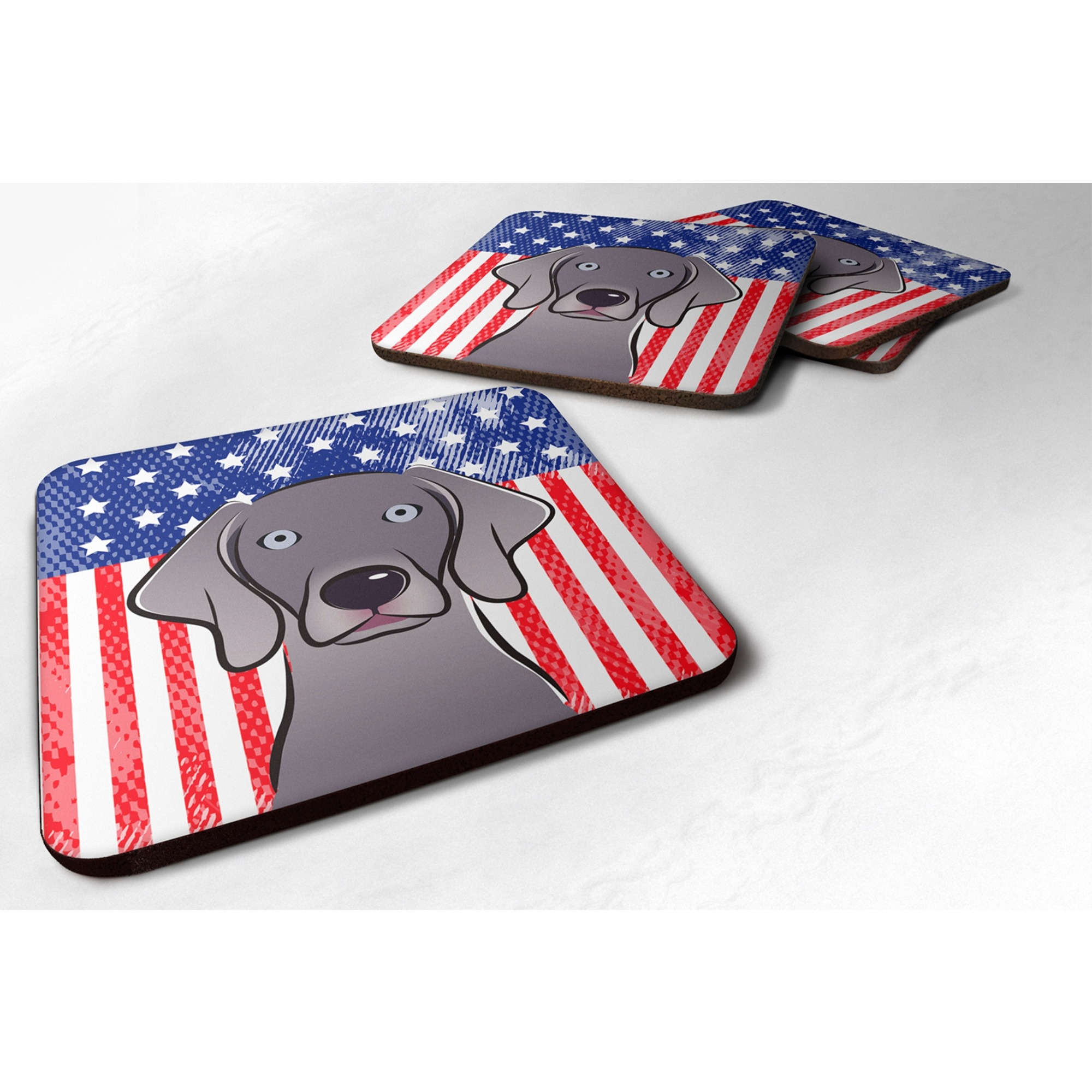 &quotCaroline's Treasures BB2161FC American Flag And Weimaraner Foam Coaster (Set of 4), 3.5"", Multicolor"