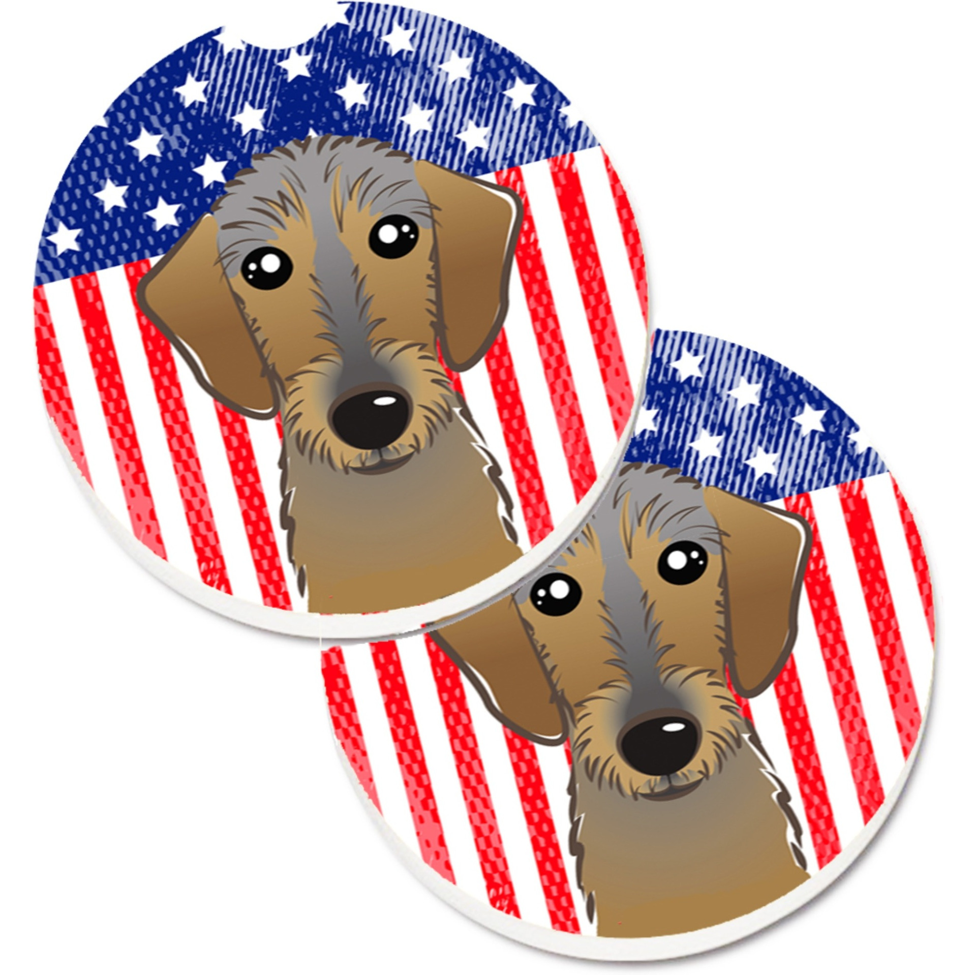 &quotCaroline's Treasures American Flag & Wirehaired Dachshund Set of 2 Cup Holder Car Coasters BB2163CARC, 2.56, Multicolor"