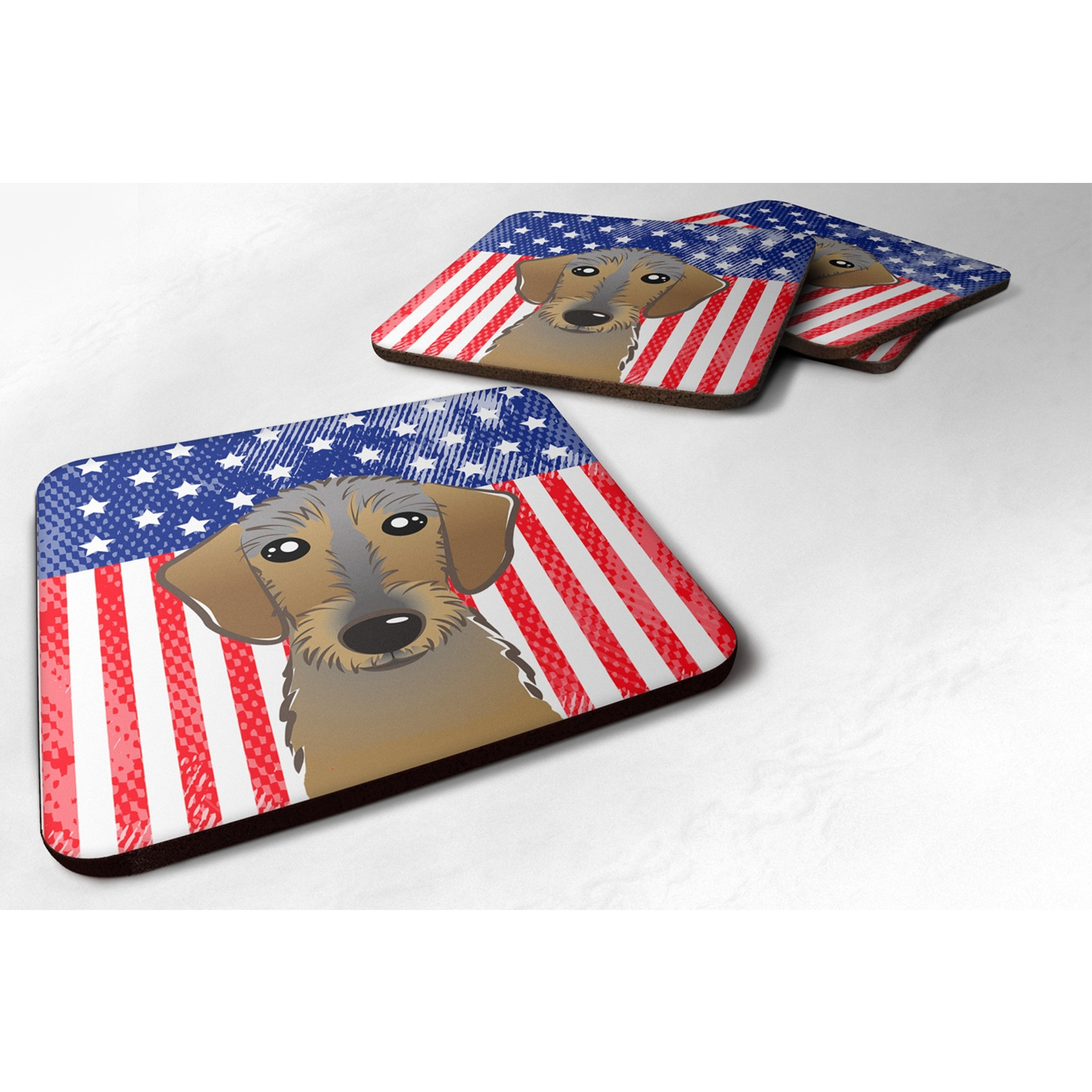 &quotCaroline's Treasures BB2163FC American Flag And Wirehaired Dachshund Foam Coaster (Set of 4), 3.5"", Multicolor"