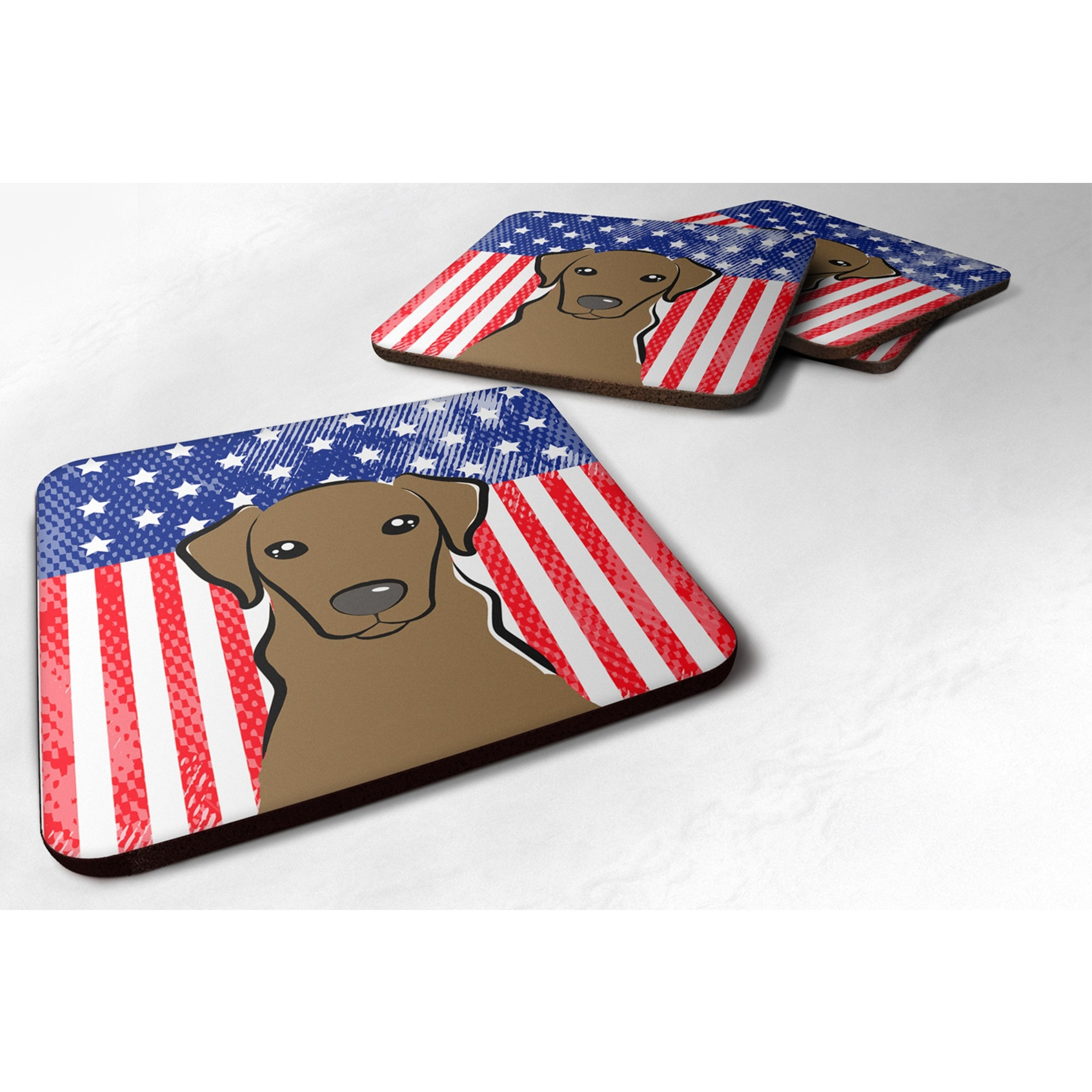 &quotCaroline's Treasures BB2164FC American Flag And Chocolate Labrador Foam Coaster (Set of 4), 3.5"", Multicolor"