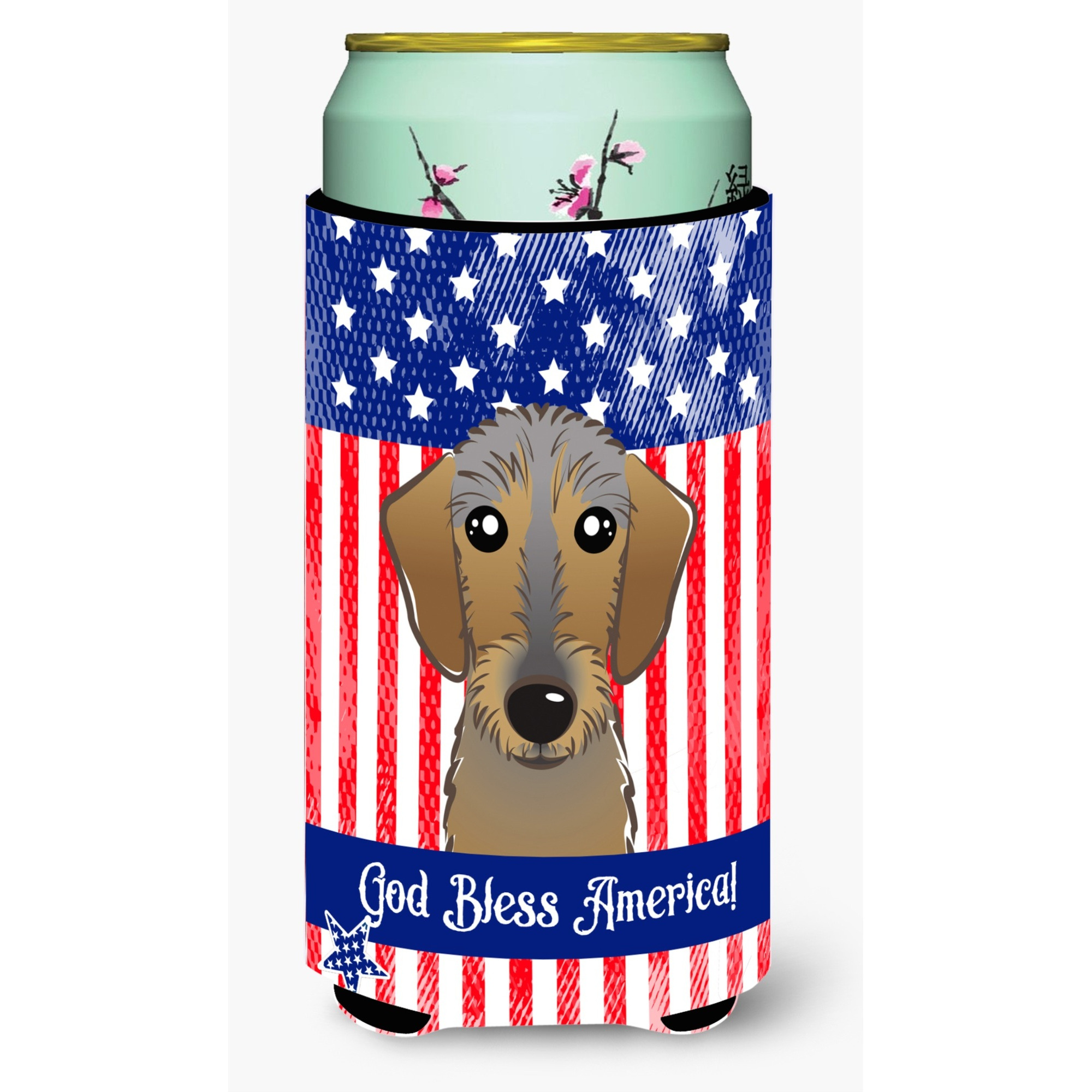 &quotCaroline's Treasures BB2164TBC "&quotGod Bless American Flag with Chocolate Labrador"" Tall Boy Hugger Koozie, Multicolor"