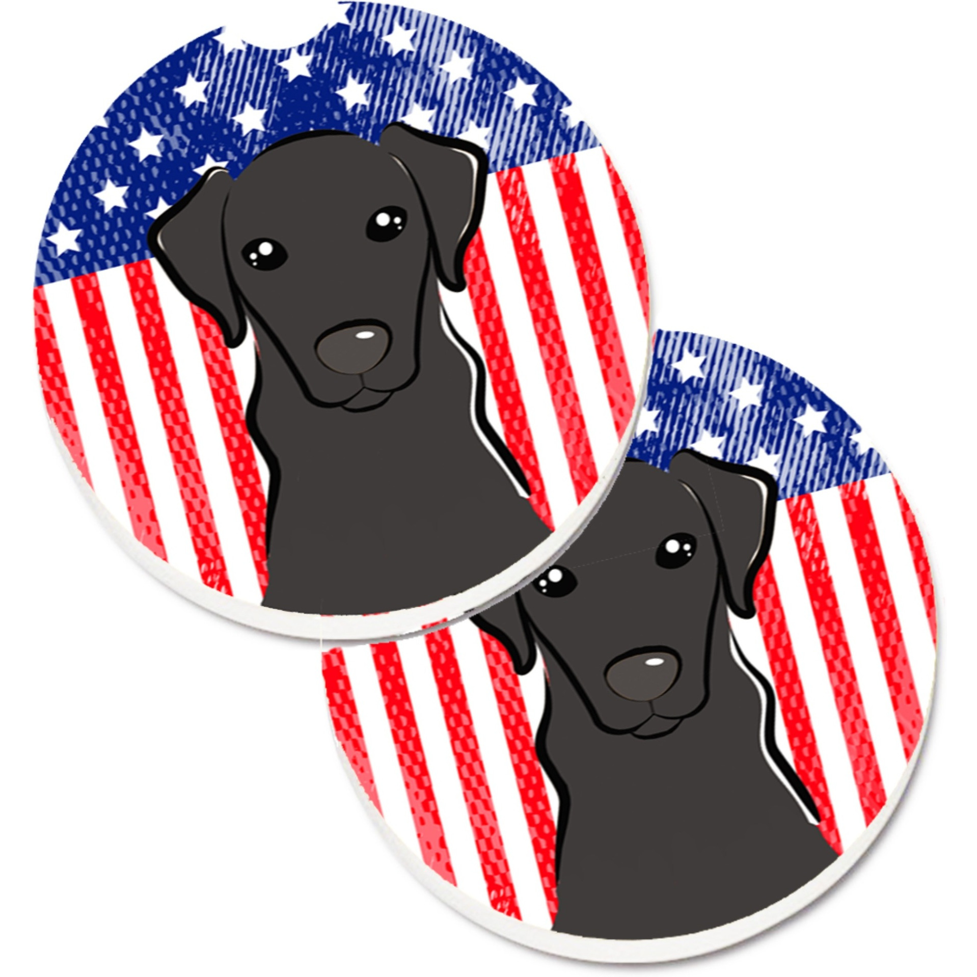 &quotCaroline's Treasures American Flag & black Labrador Set of 2 Cup Holder Car Coasters BB2165CARC, 2.56, Multicolor"