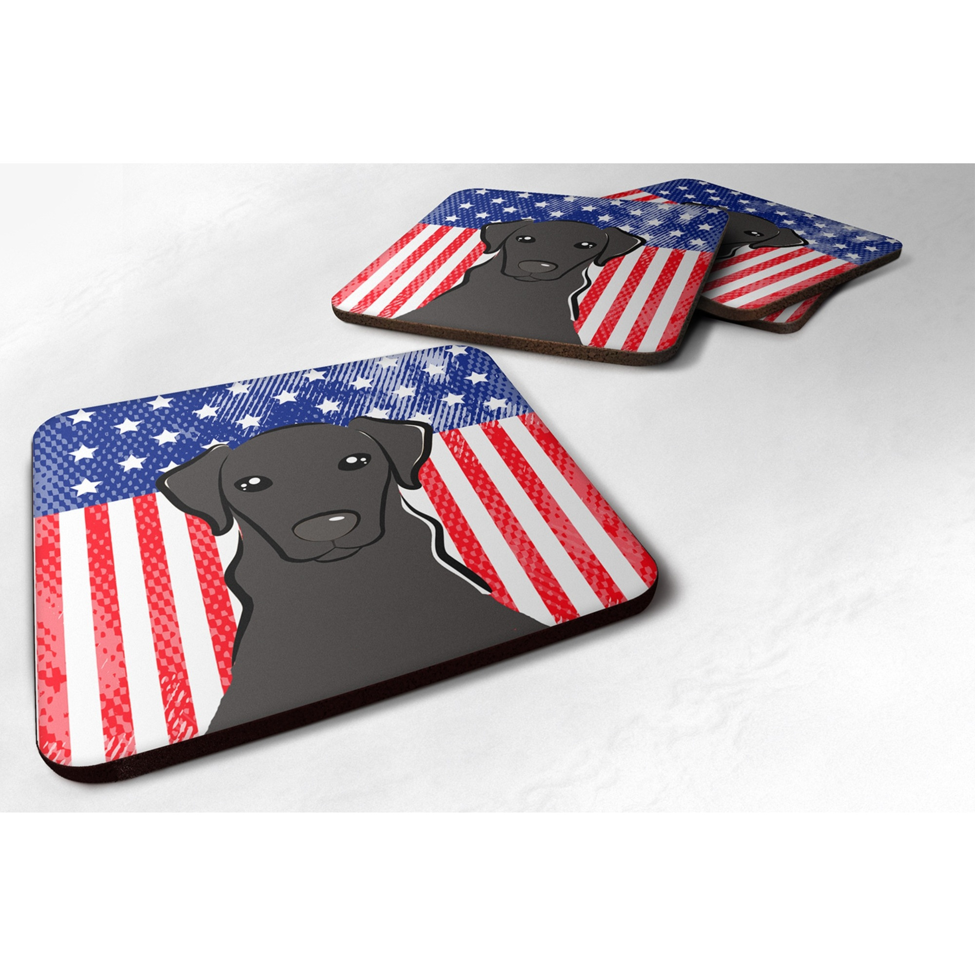 &quotCaroline's Treasures BB2165FC American Flag And Black Labrador Foam Coaster (Set of 4), 3.5"", Multicolor"