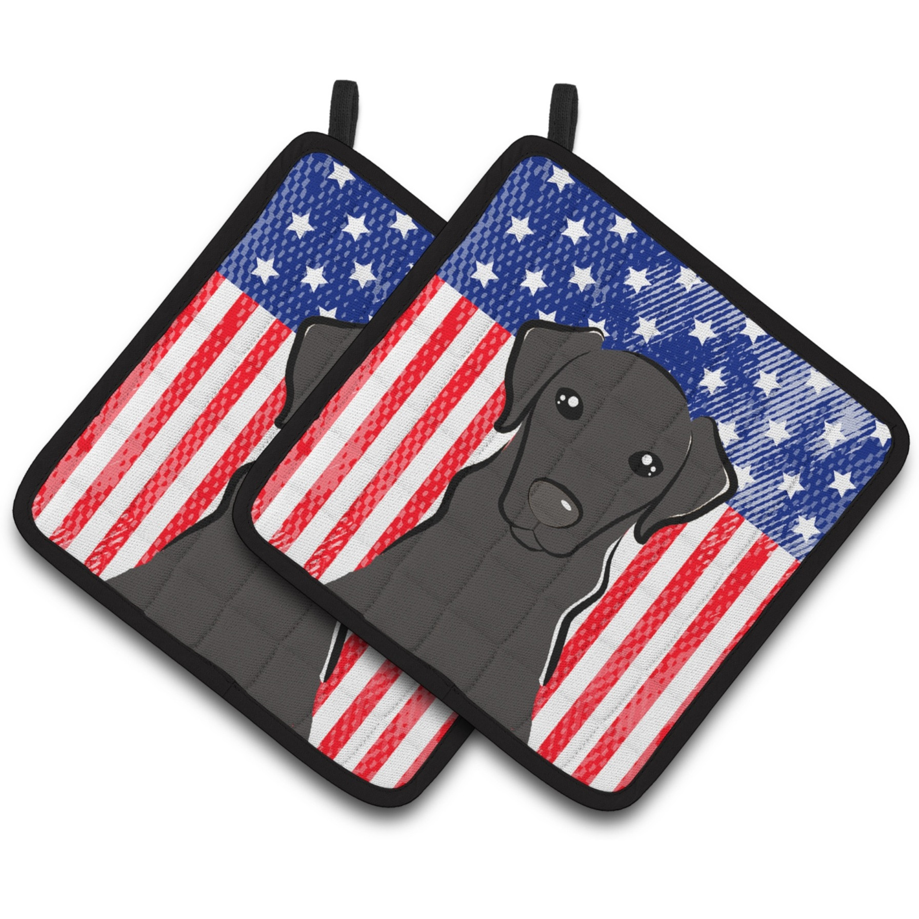 &quotCaroline's Treasures American Flag & black Labrador Pair of Pot Holders BB2165PTHD, 7.5HX7.5W, Multicolor"