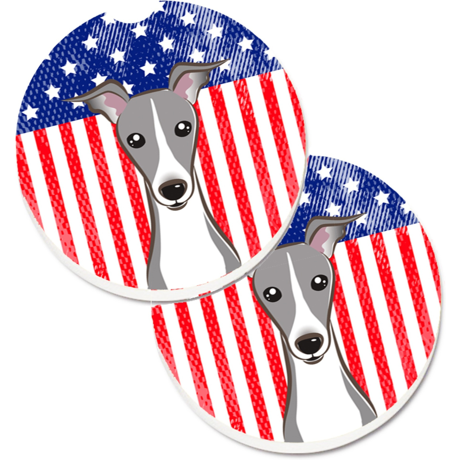 &quotCaroline's Treasures American Flag & Italian Greyhound Set of 2 Cup Holder Car Coasters BB2166CARC, 2.56, Multicolor"