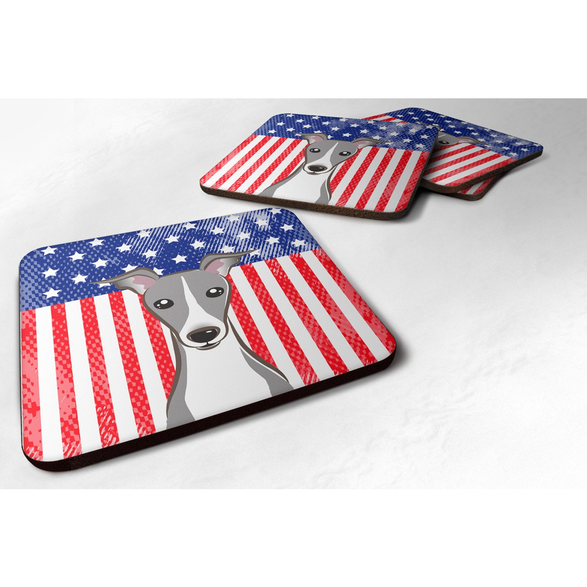 &quotCaroline's Treasures BB2166FC American Flag And Italian Greyhound Foam Coaster (Set of 4), 3.5"", Multicolor"
