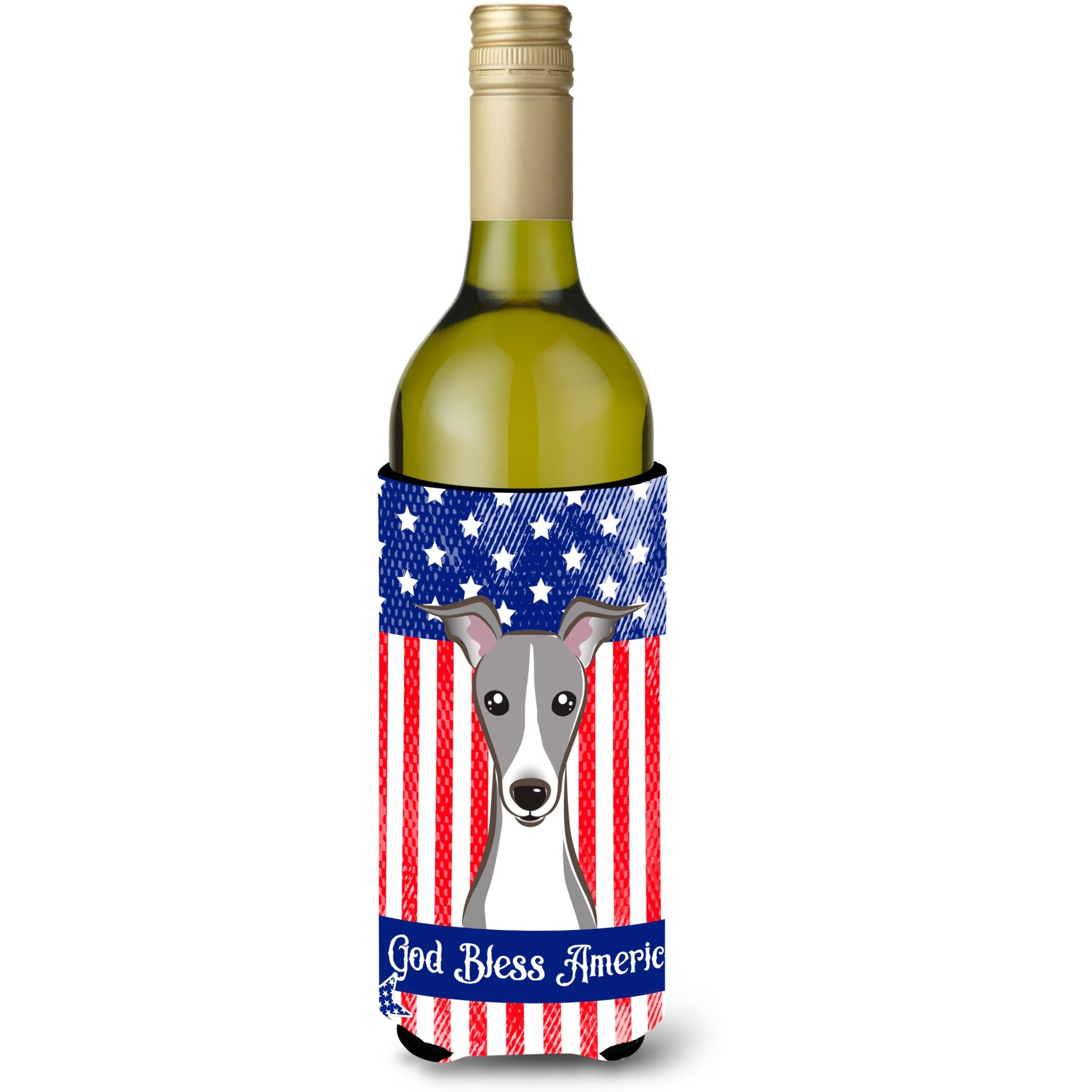 &quotCaroline's Treasures BB2166LITERK "&quotGod Bless American Flag with Italian Greyhound"" Wine Bottle Hugger Koozie, 750ml, Multicolor"