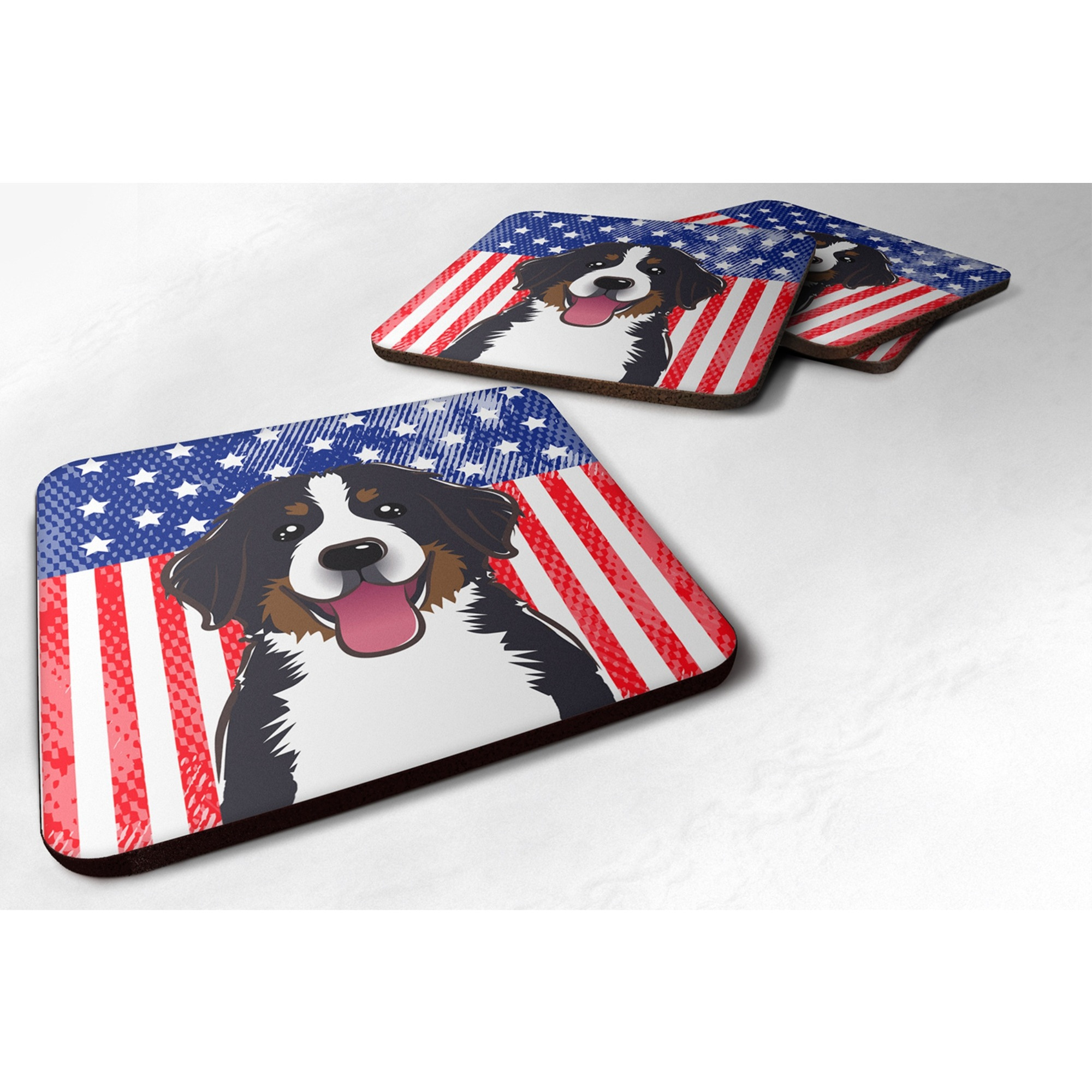 &quotCaroline's Treasures BB2167FC American Flag And Bernese Mountain Dog Foam Coaster (Set of 4), 3.5"", Multicolor"