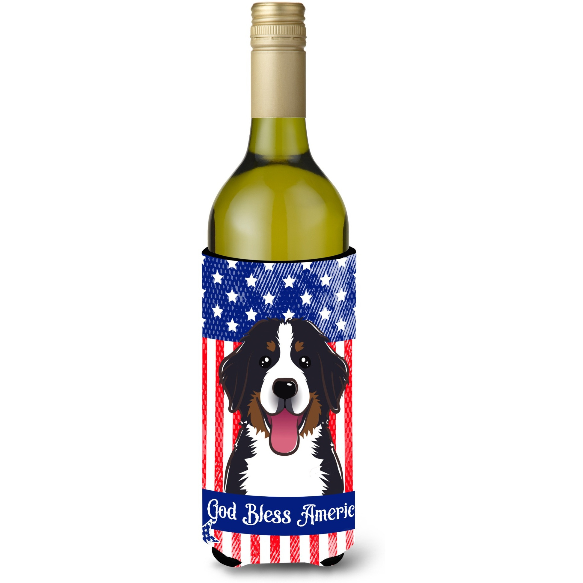 &quotCaroline's Treasures BB2167LITERK "&quotGod Bless American Flag with Bernese Mountain Dog"" Wine Bottle Hugger Koozie, 750ml, Multicolor"