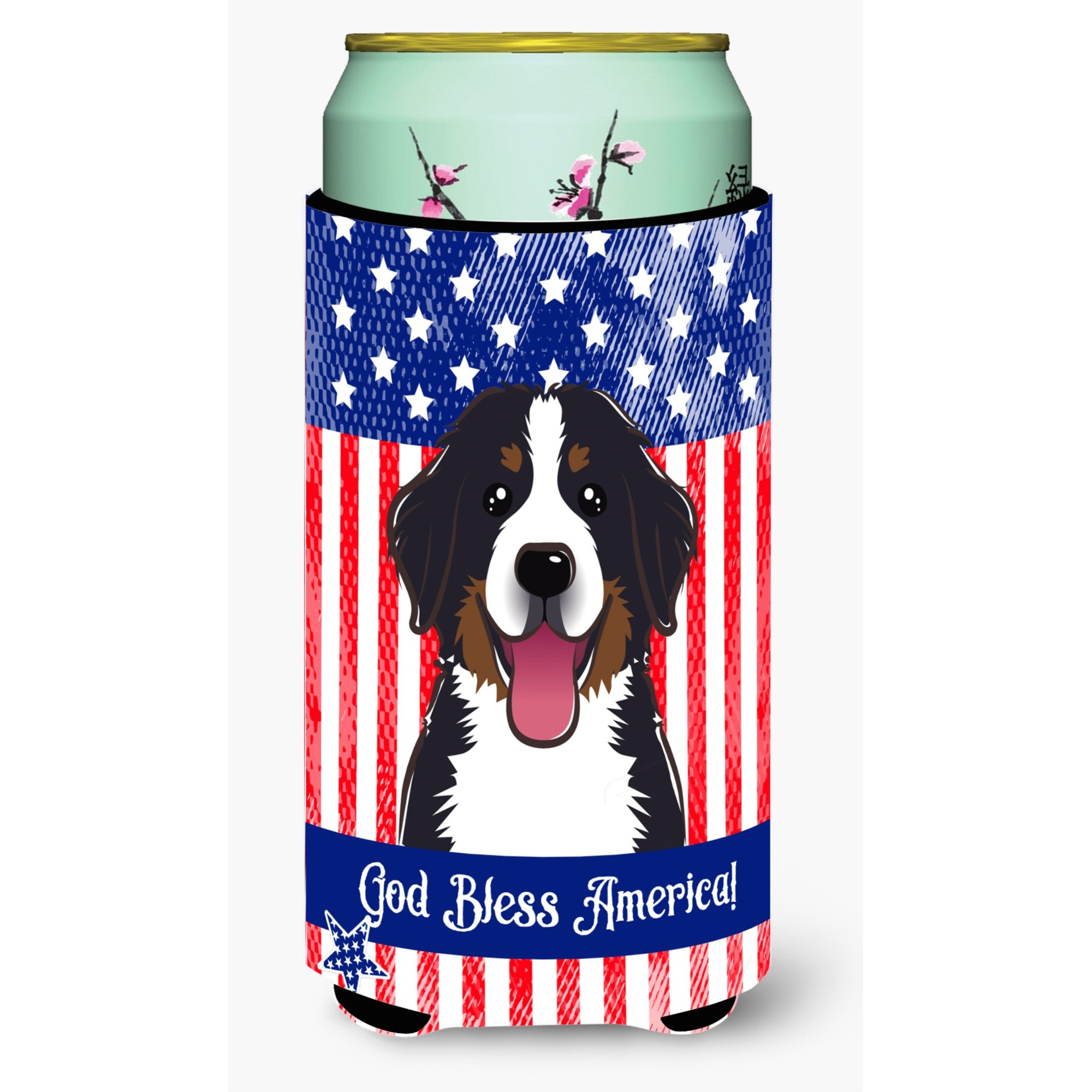 &quotCaroline's Treasures BB2167TBC "&quotGod Bless American Flag with Bernese Mountain Dog"" Tall Boy Hugger Koozie, Multicolor"