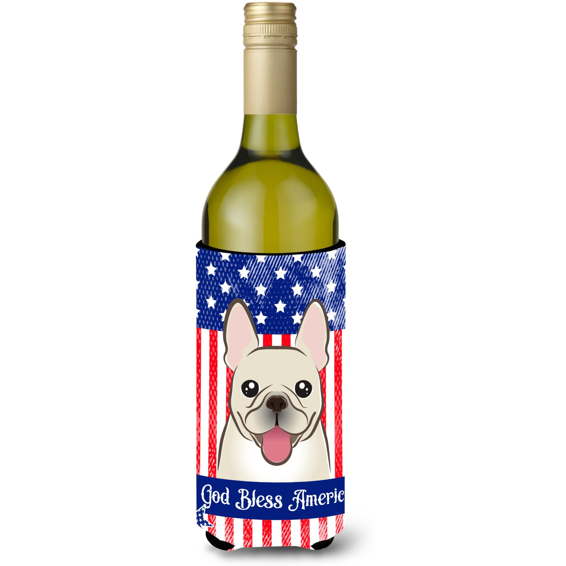 &quotCaroline's Treasures BB2168LITERK "&quotGod Bless American Flag with French Bulldog"" Wine Bottle Hugger Koozie, 750ml, Multicolor"