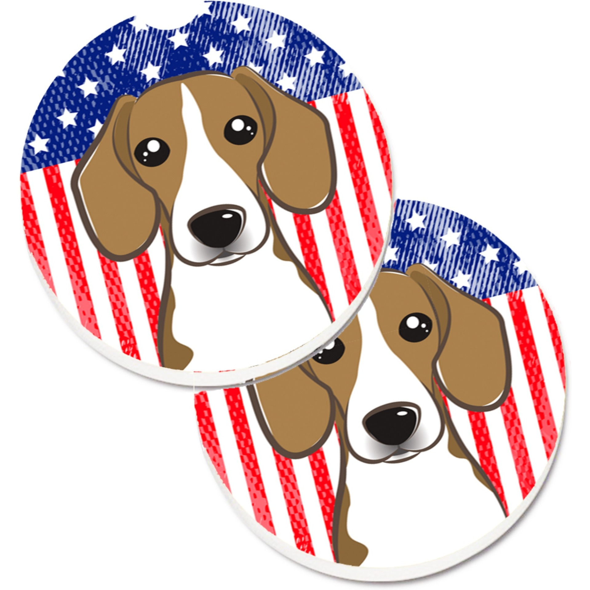 &quotCaroline's Treasures American Flag & Beagle Set of 2 Cup Holder Car Coasters BB2169CARC, 2.56, Multicolor"